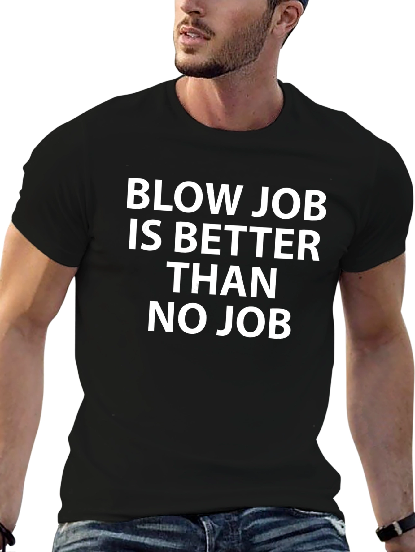 Humorous Black T-Shirt - Blow Job Slogan
