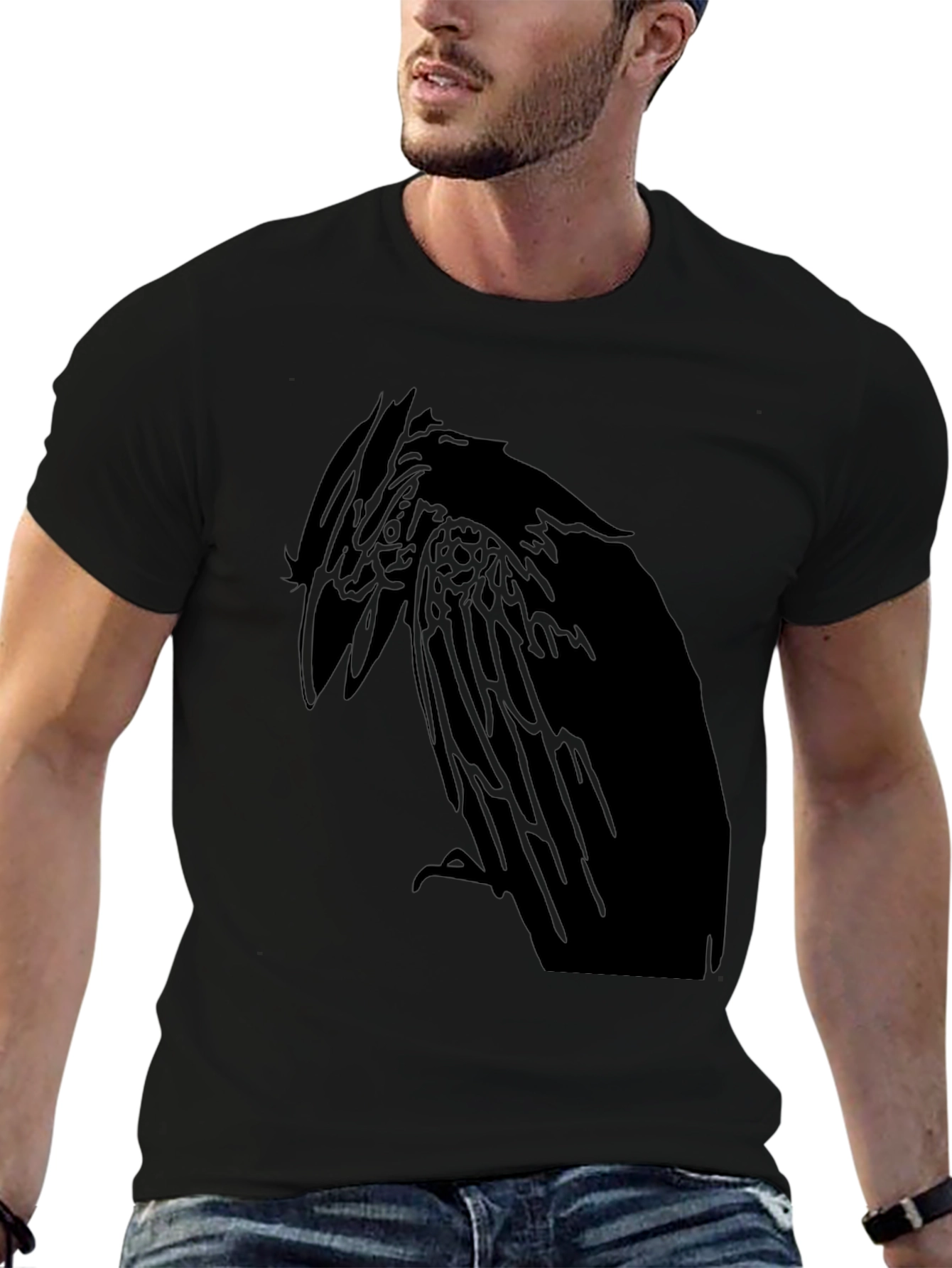 Raven Graphic Print Mens Black T-Shirt