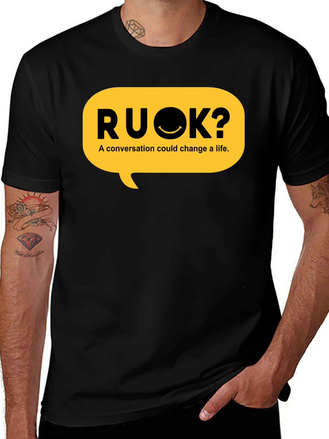 RU OK? Black Graphic T-Shirt - Conversation Starter