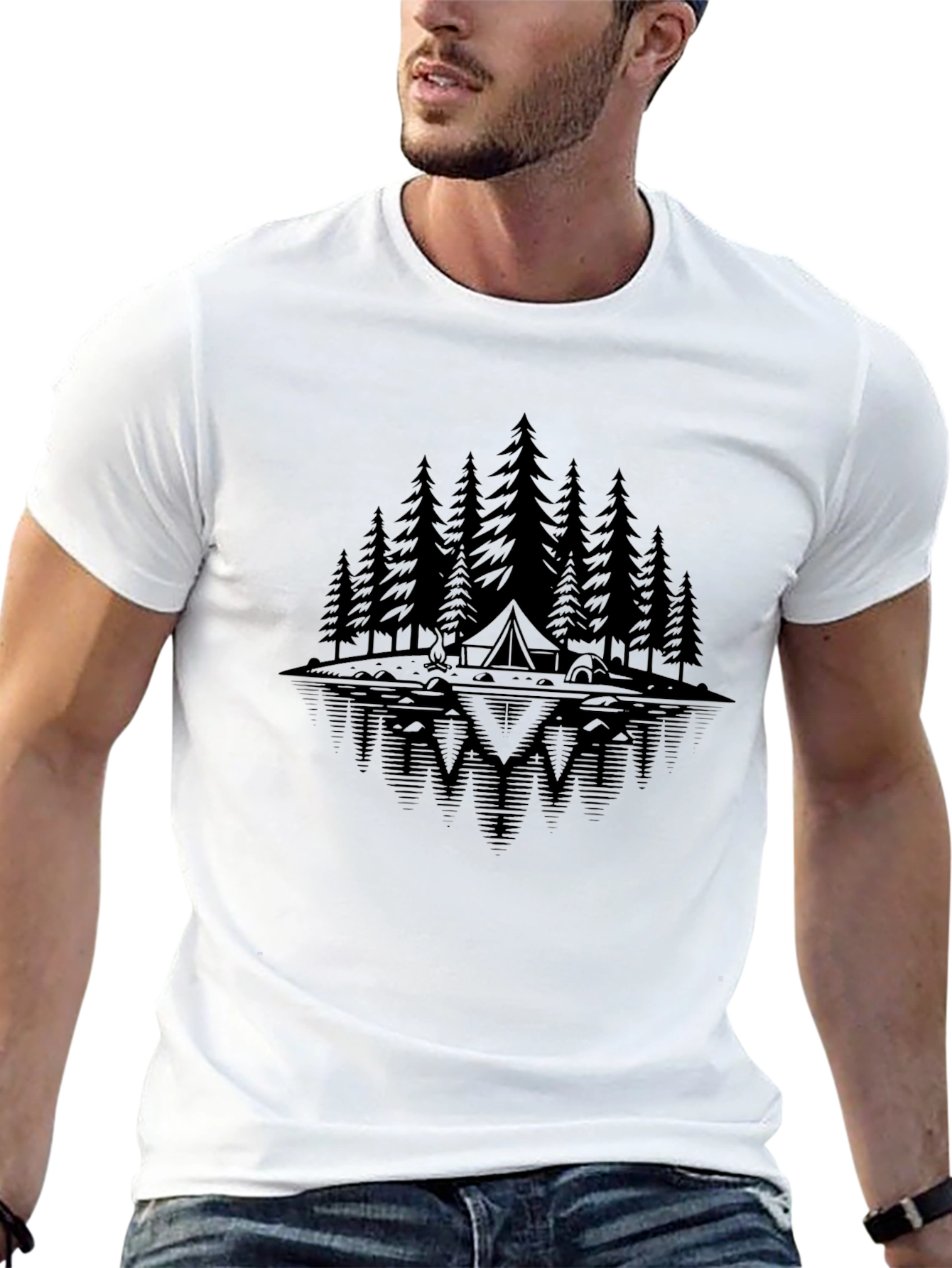 Nature Reflective Camping Scene Graphic Tee