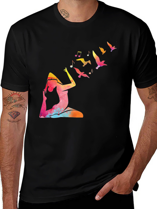 Yoga & Birds Graphic Black Tee