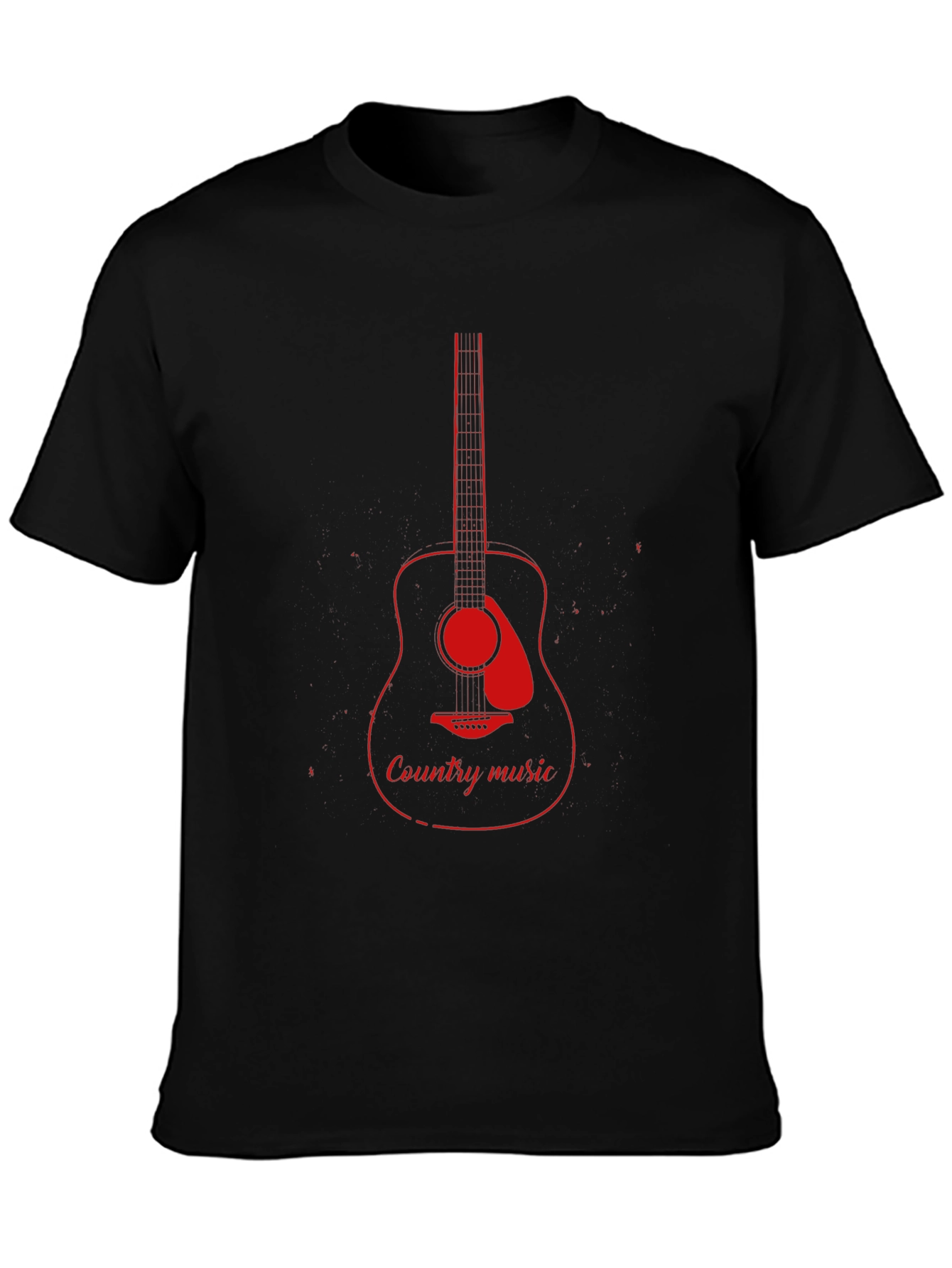 Country Music Guitar Graphic Tee - Black Cotton T-Shirt