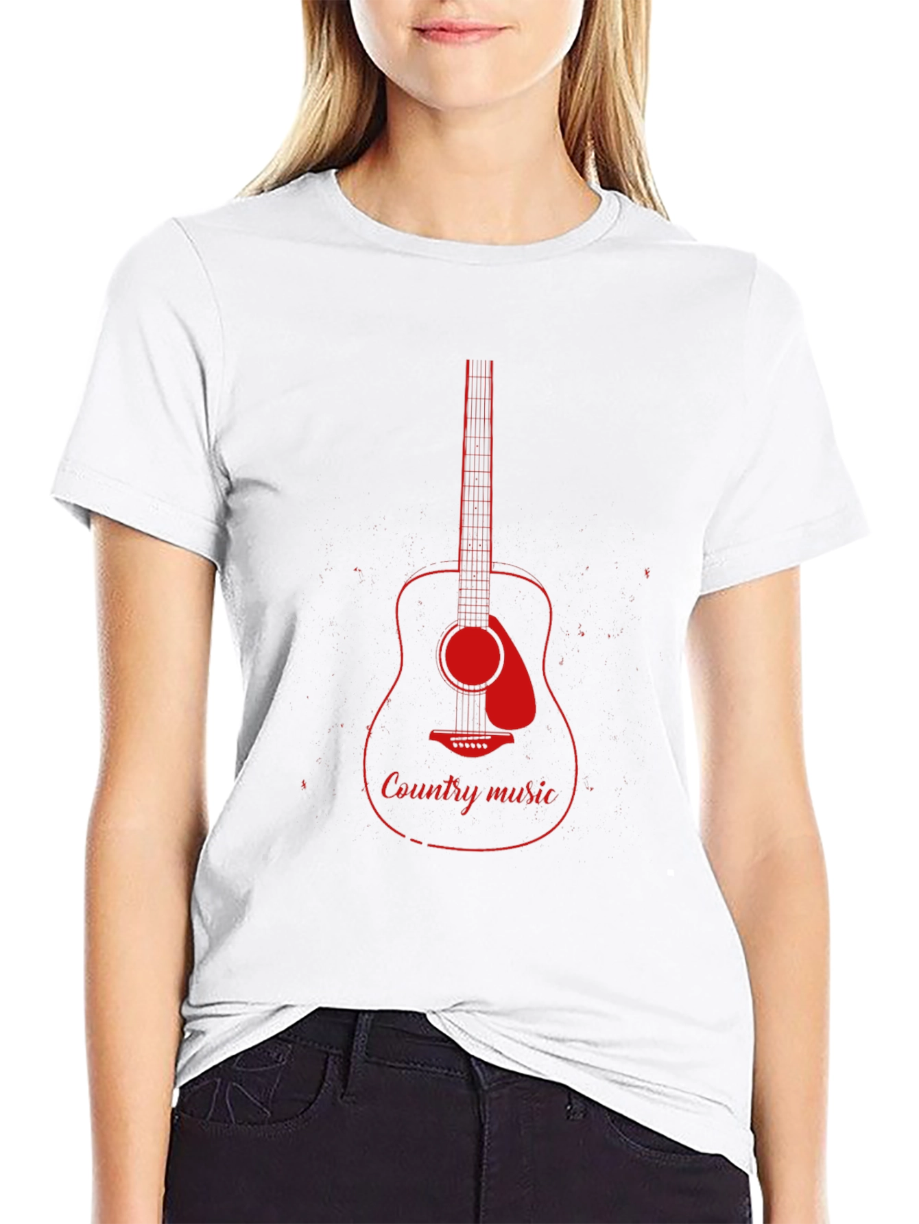 Country Music Guitar Graphic Tee - Black Cotton T-Shirt