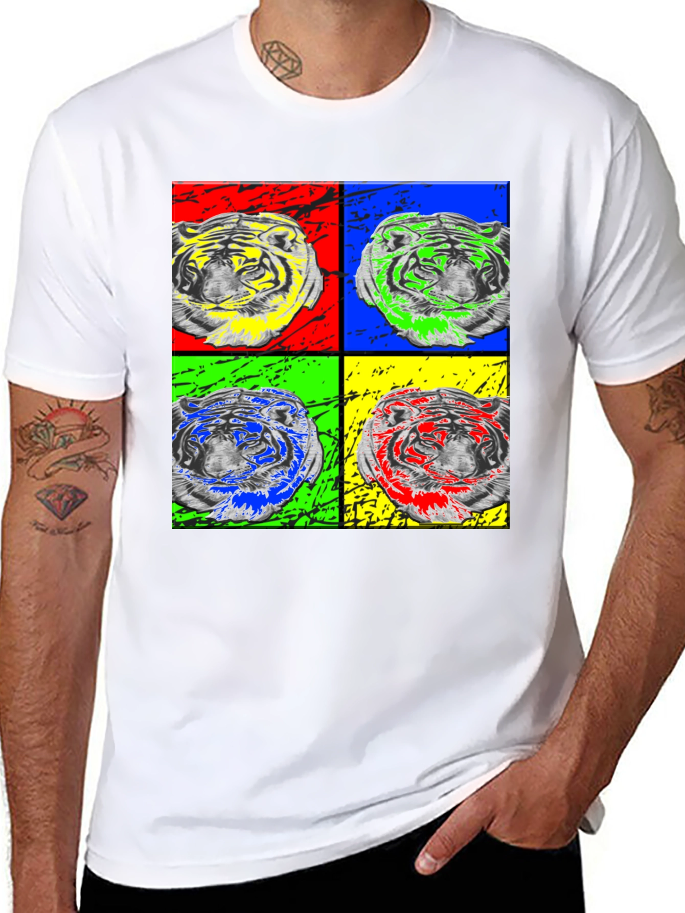 Pop Art Tiger Graphic Black T-Shirt