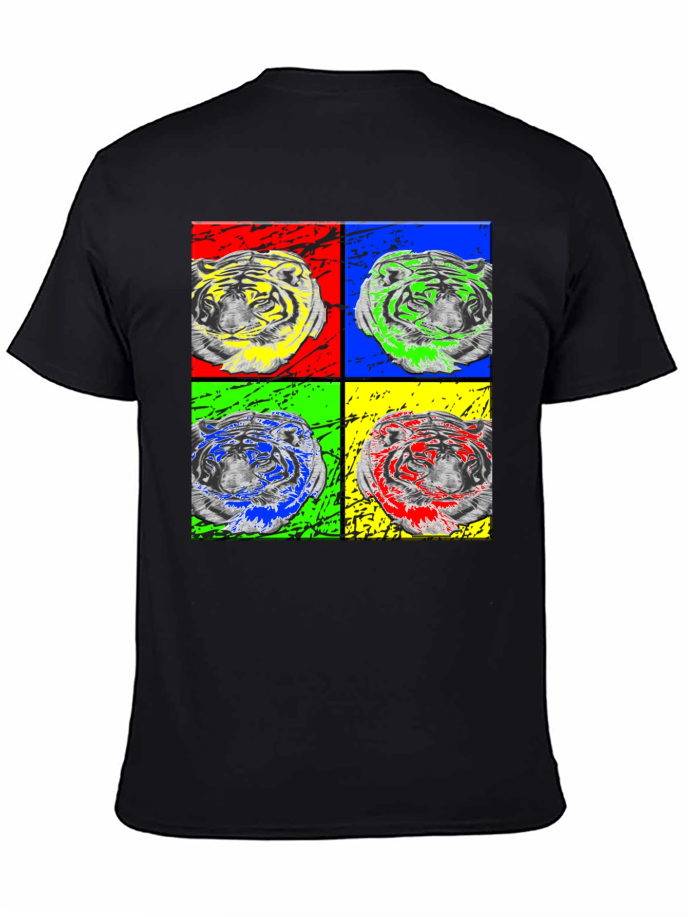 Pop Art Tiger Graphic Black T-Shirt