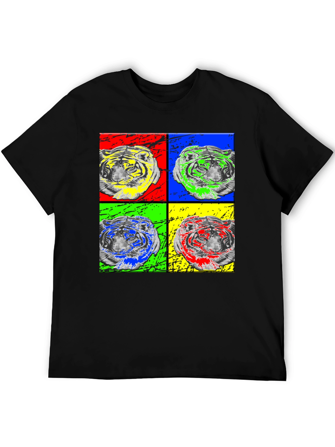 Pop Art Tiger Graphic Black T-Shirt
