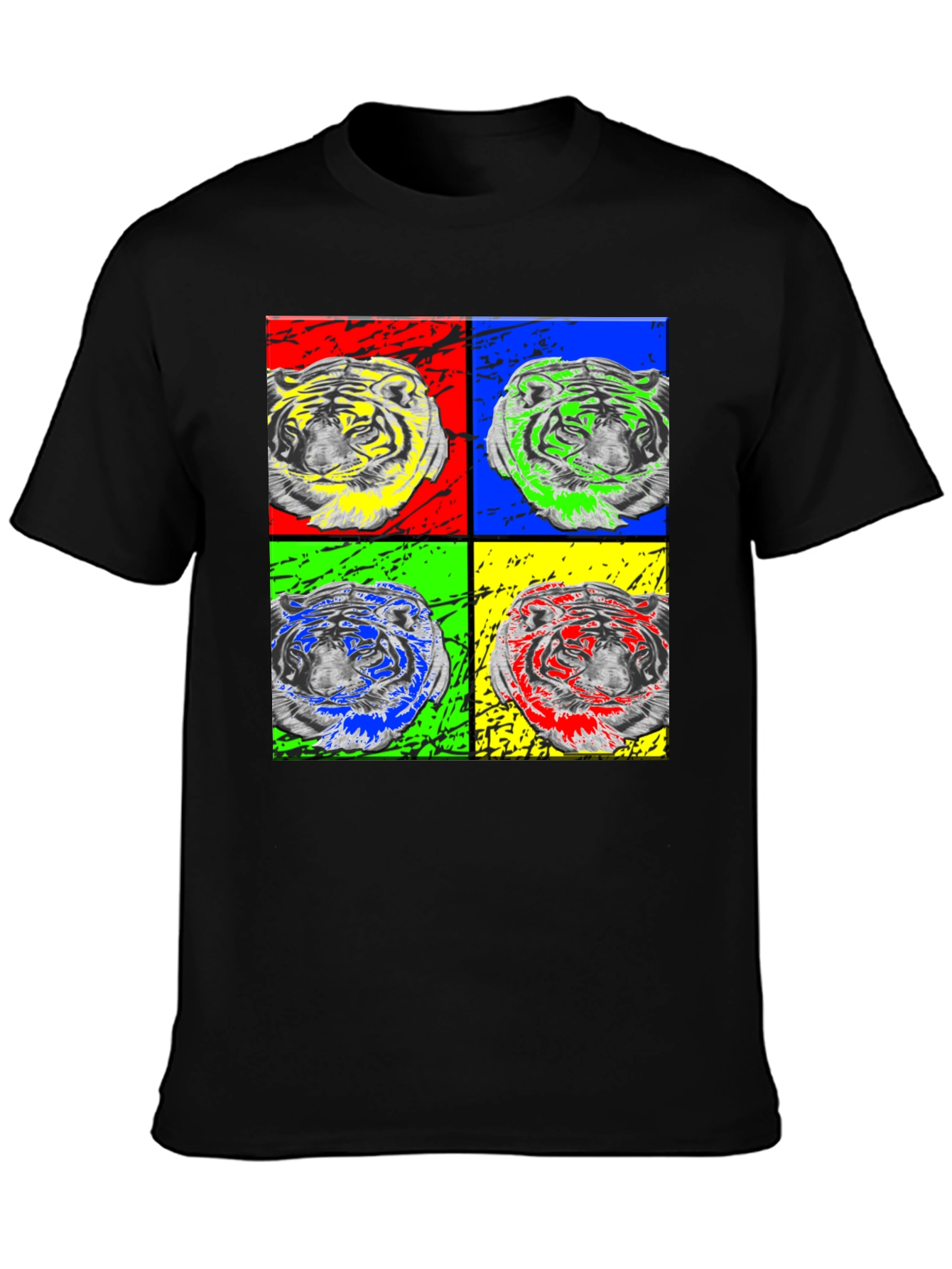 Pop Art Tiger Graphic Black T-Shirt