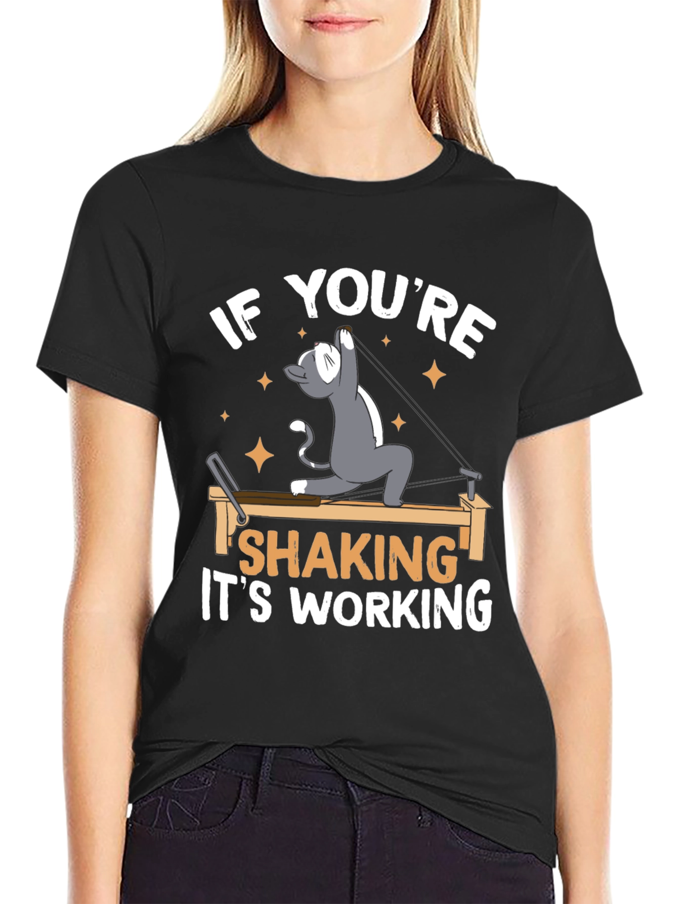 Pilates Cat T-Shirt: If Youre Shaking Its Working