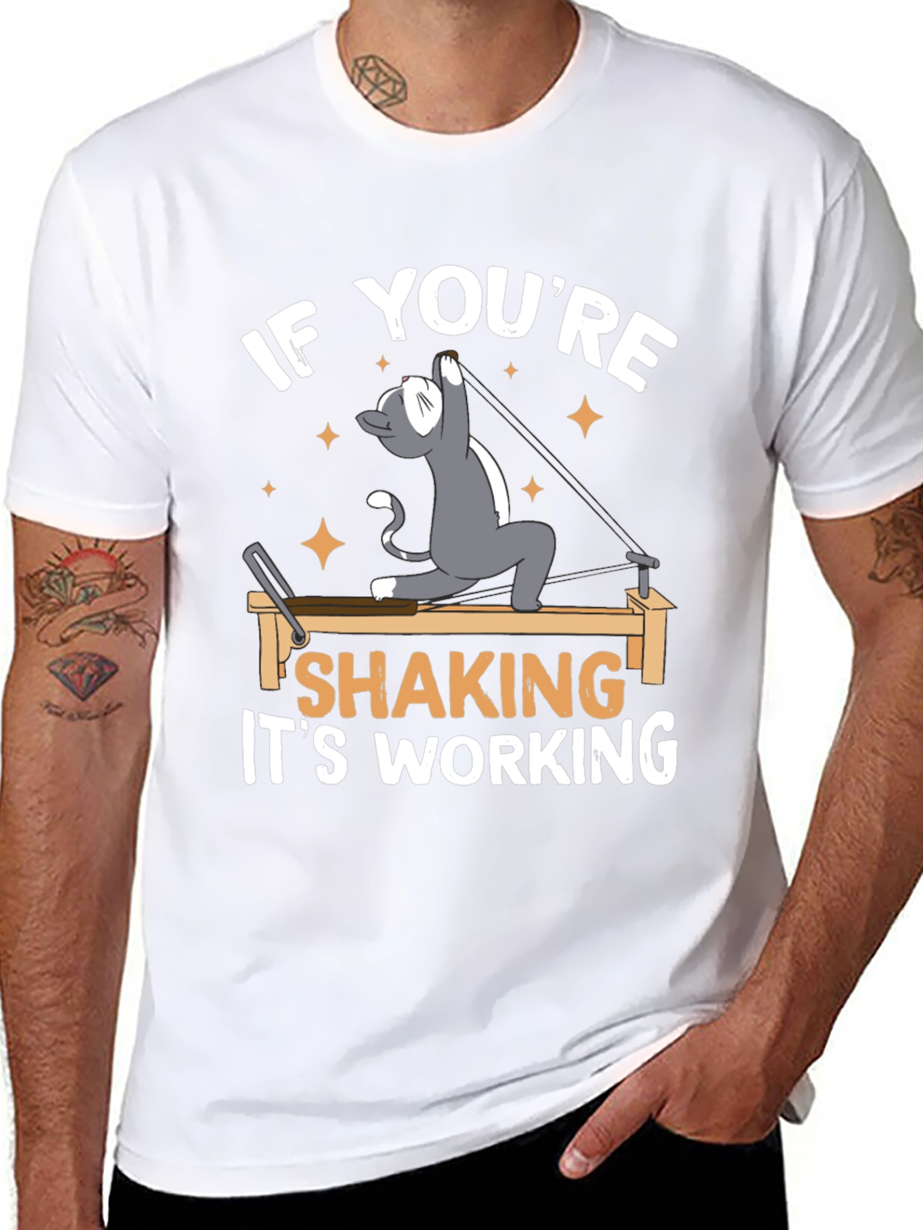 Pilates Cat T-Shirt: If Youre Shaking Its Working