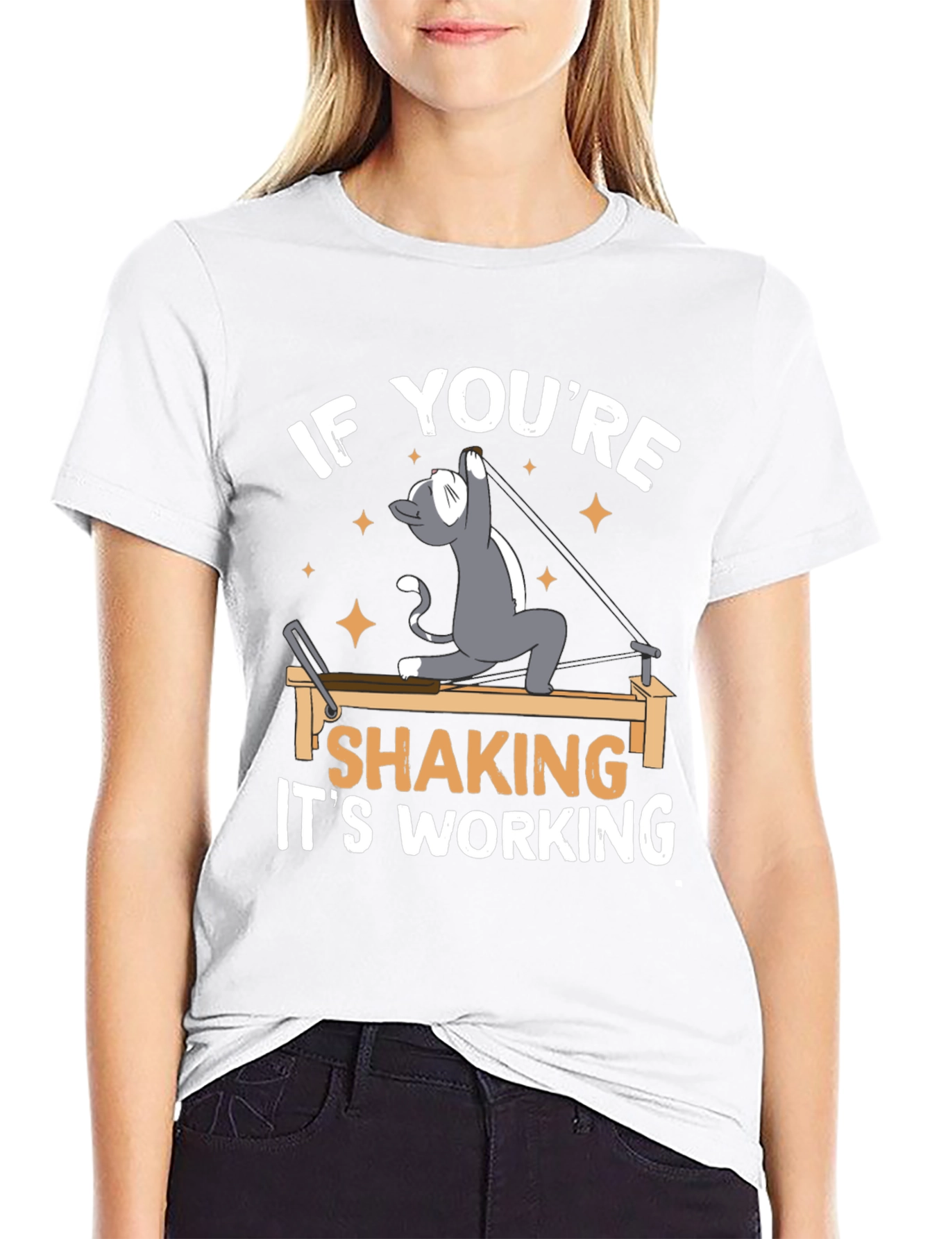 Pilates Cat T-Shirt: If Youre Shaking Its Working
