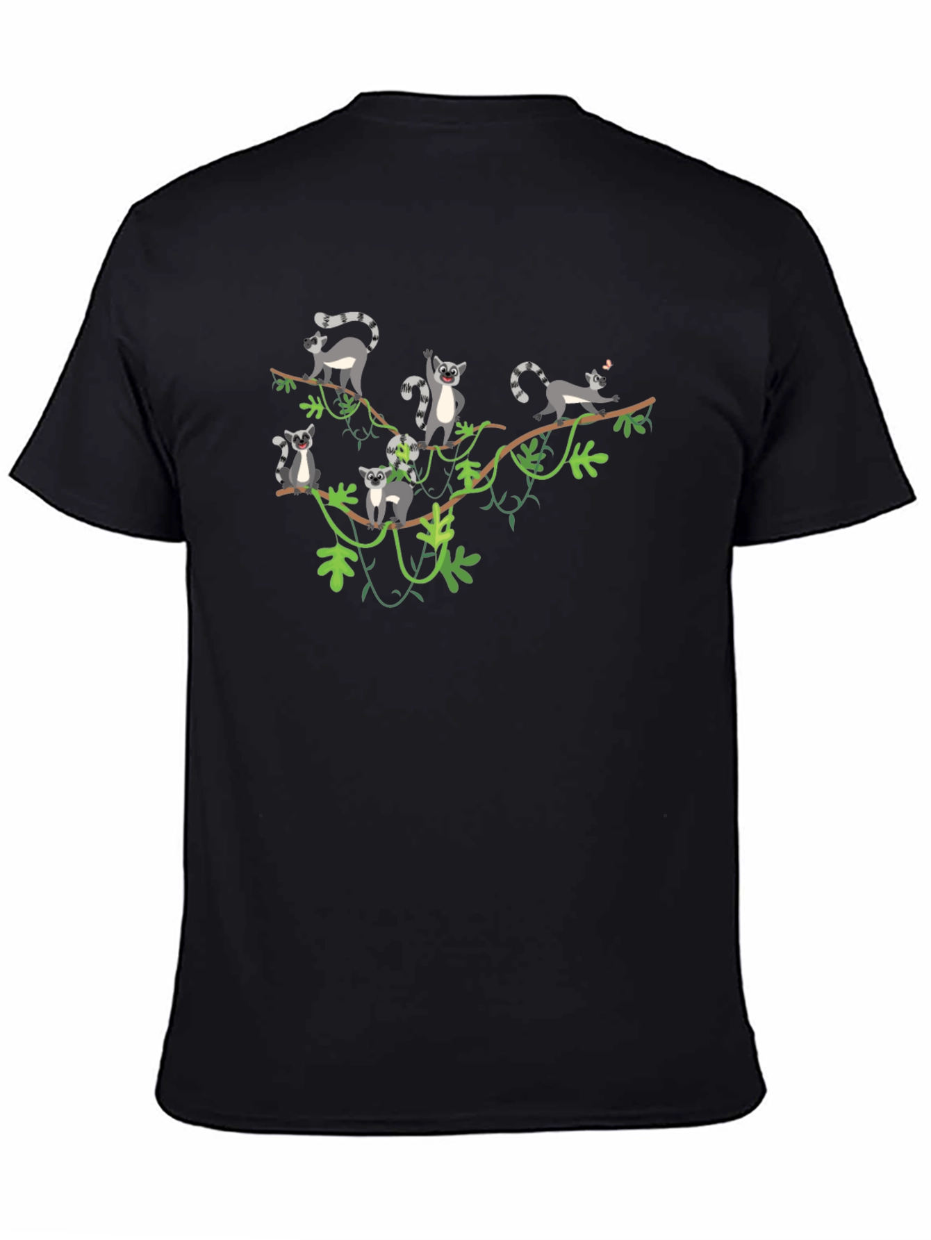 Lemur Vine Graphic T-Shirt - Black Crew Neck