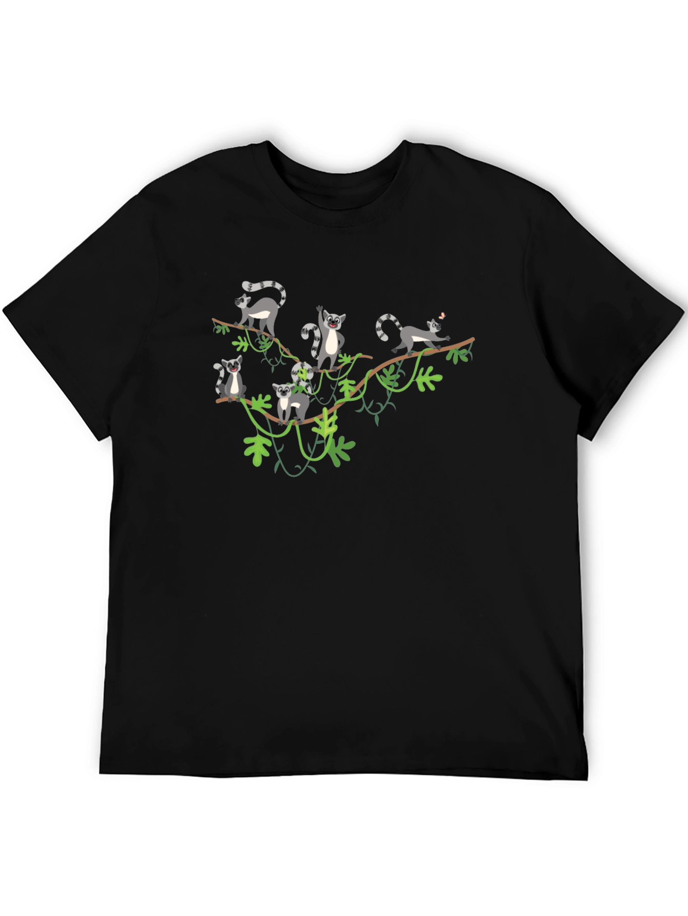 Lemur Vine Graphic T-Shirt - Black Crew Neck
