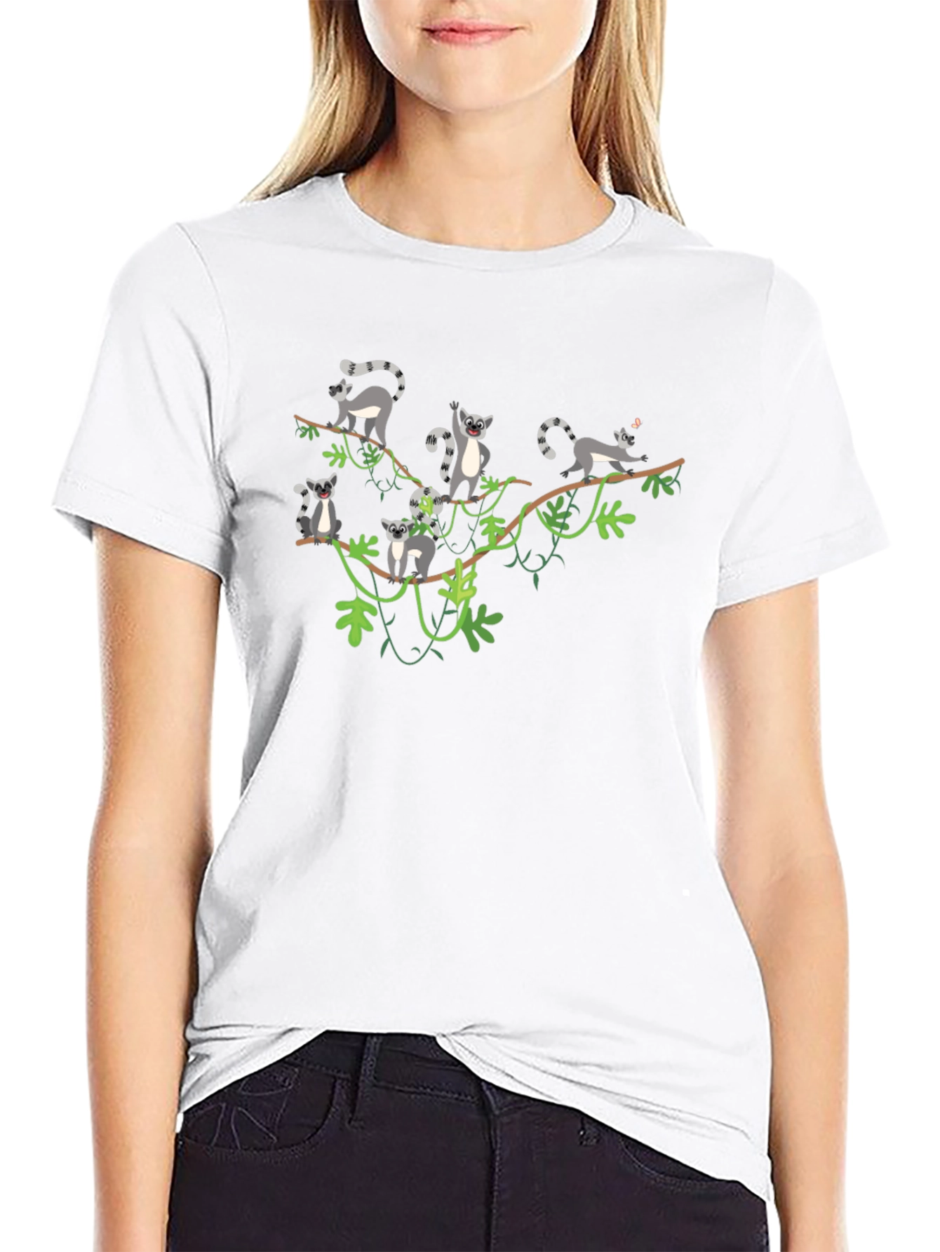 Lemur Vine Graphic T-Shirt - Black Crew Neck