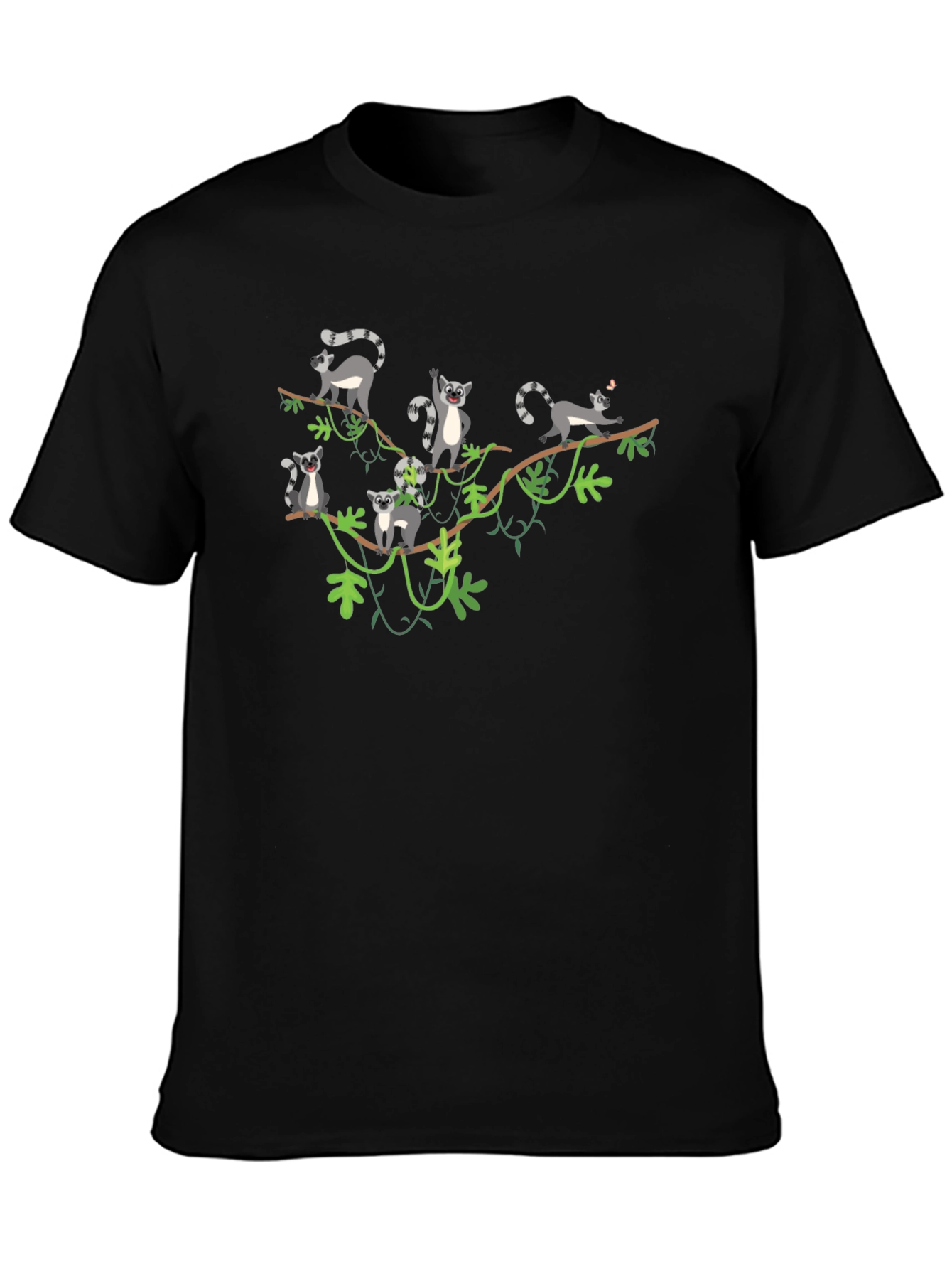 Lemur Vine Graphic T-Shirt - Black Crew Neck
