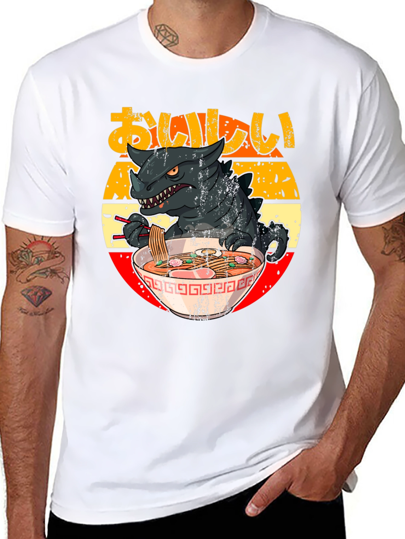 Kaiju Ramen T-Shirt - Godzilla Eating Noodles