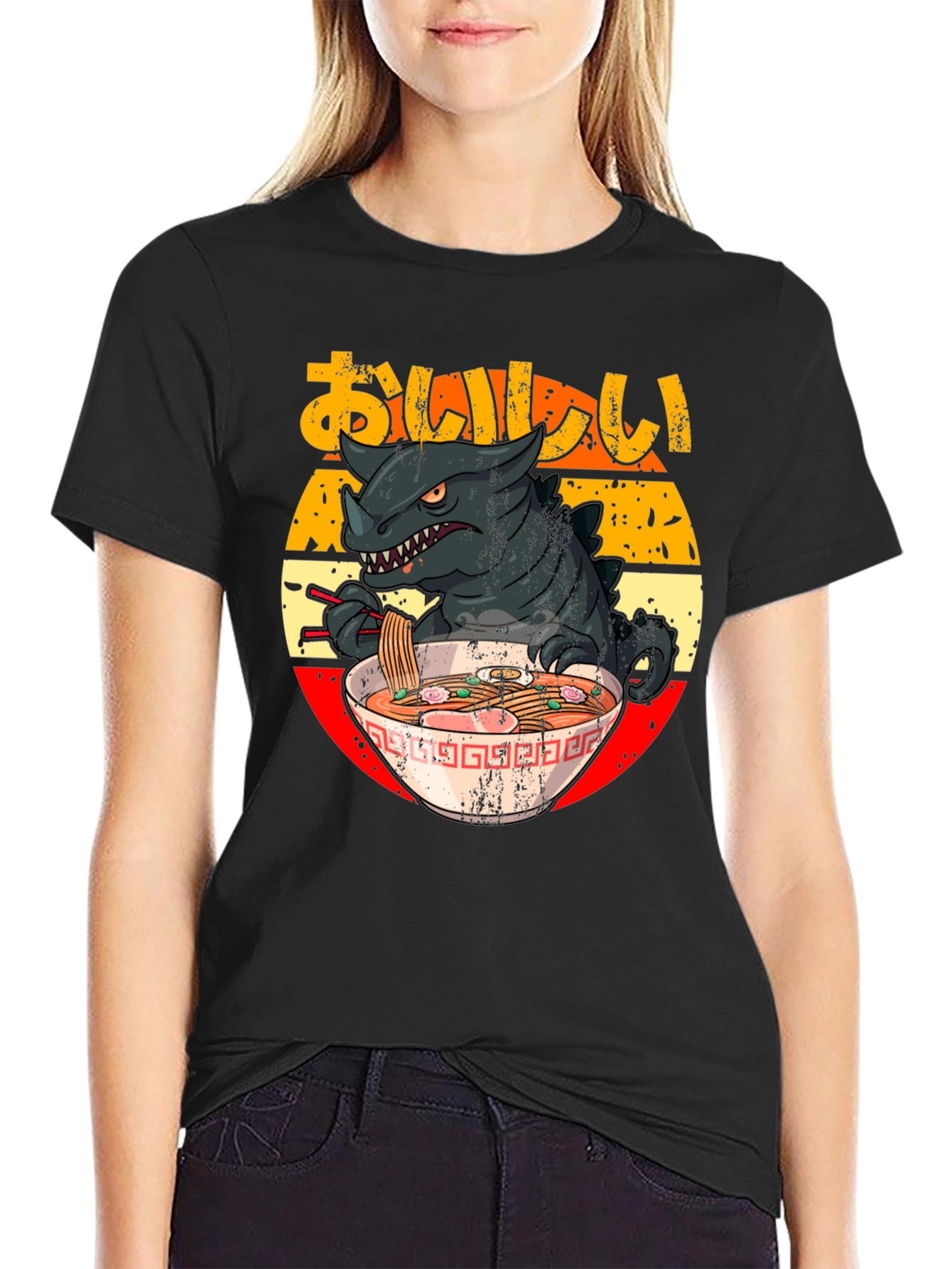 Kaiju Ramen T-Shirt - Godzilla Eating Noodles