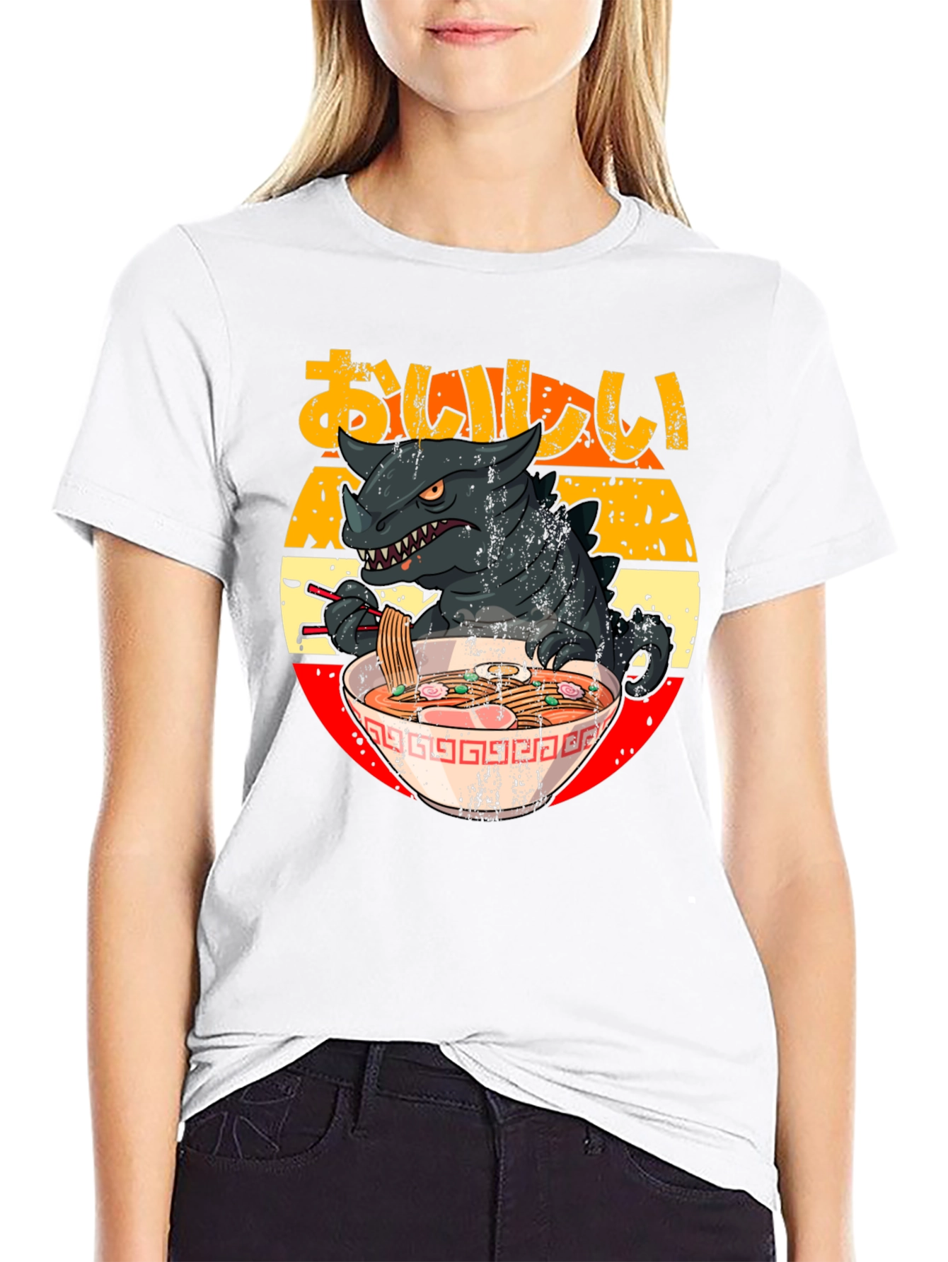 Kaiju Ramen T-Shirt - Godzilla Eating Noodles