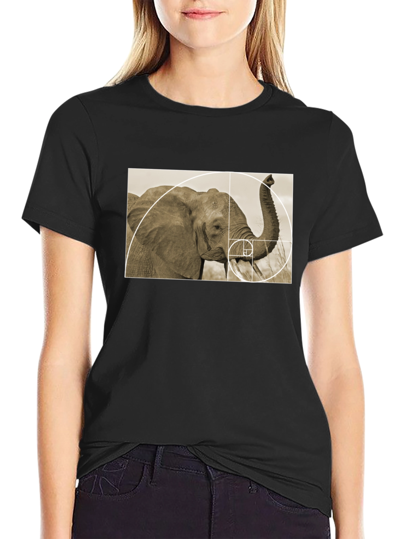 Golden Ratio Elephant Black T-Shirt