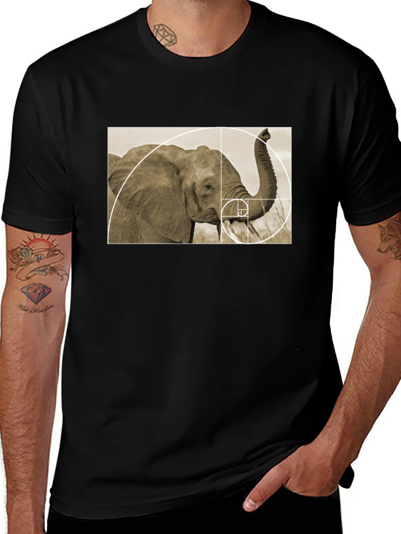 Golden Ratio Elephant Black T-Shirt