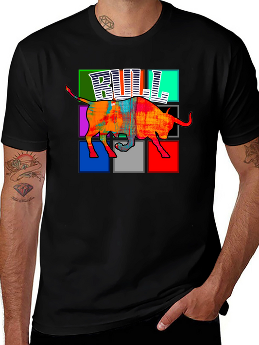 Colorful Bull Graphic Print T-Shirt