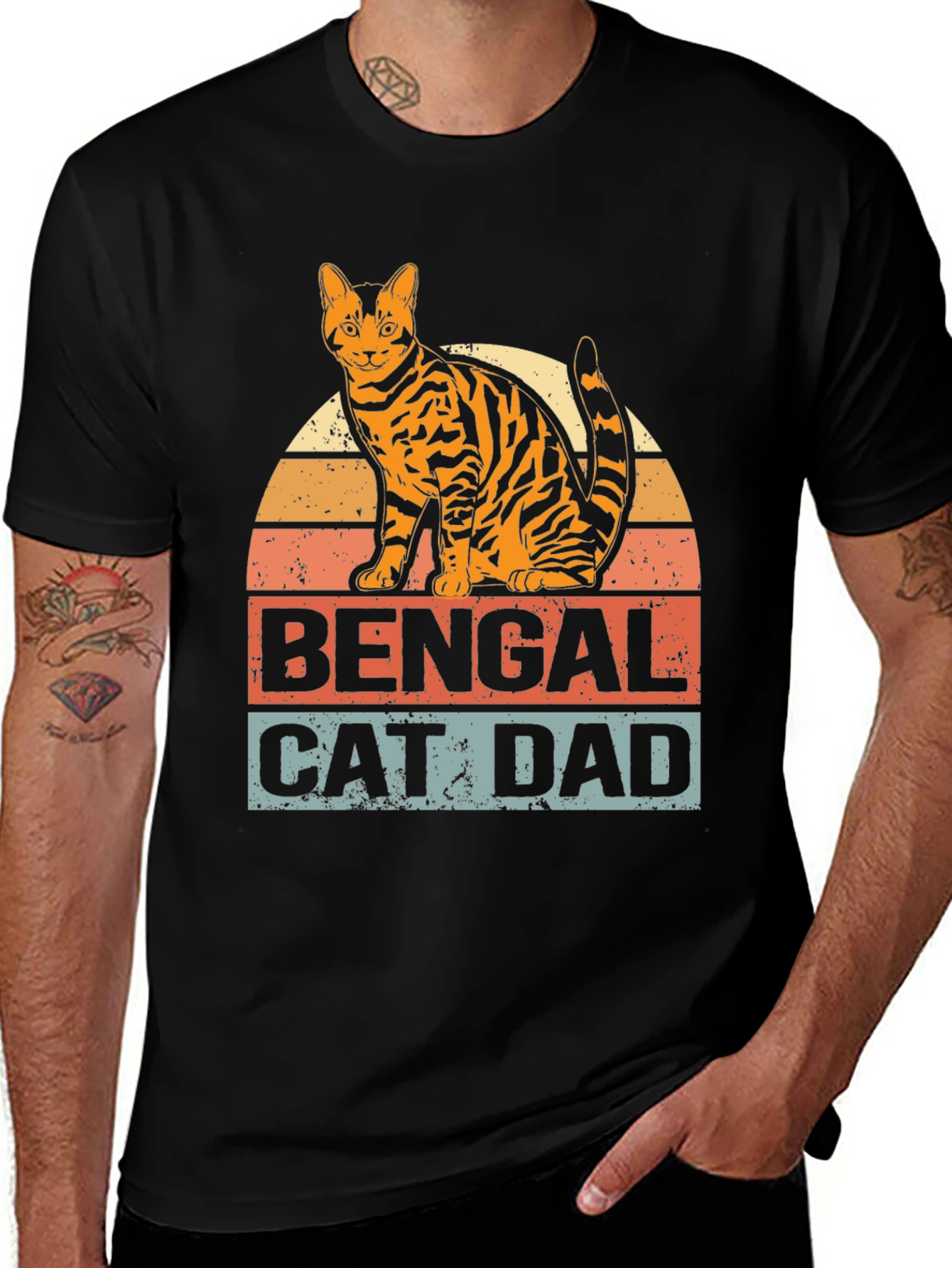 Bengal Cat Dad Graphic T-Shirt - Mens Black Tee
