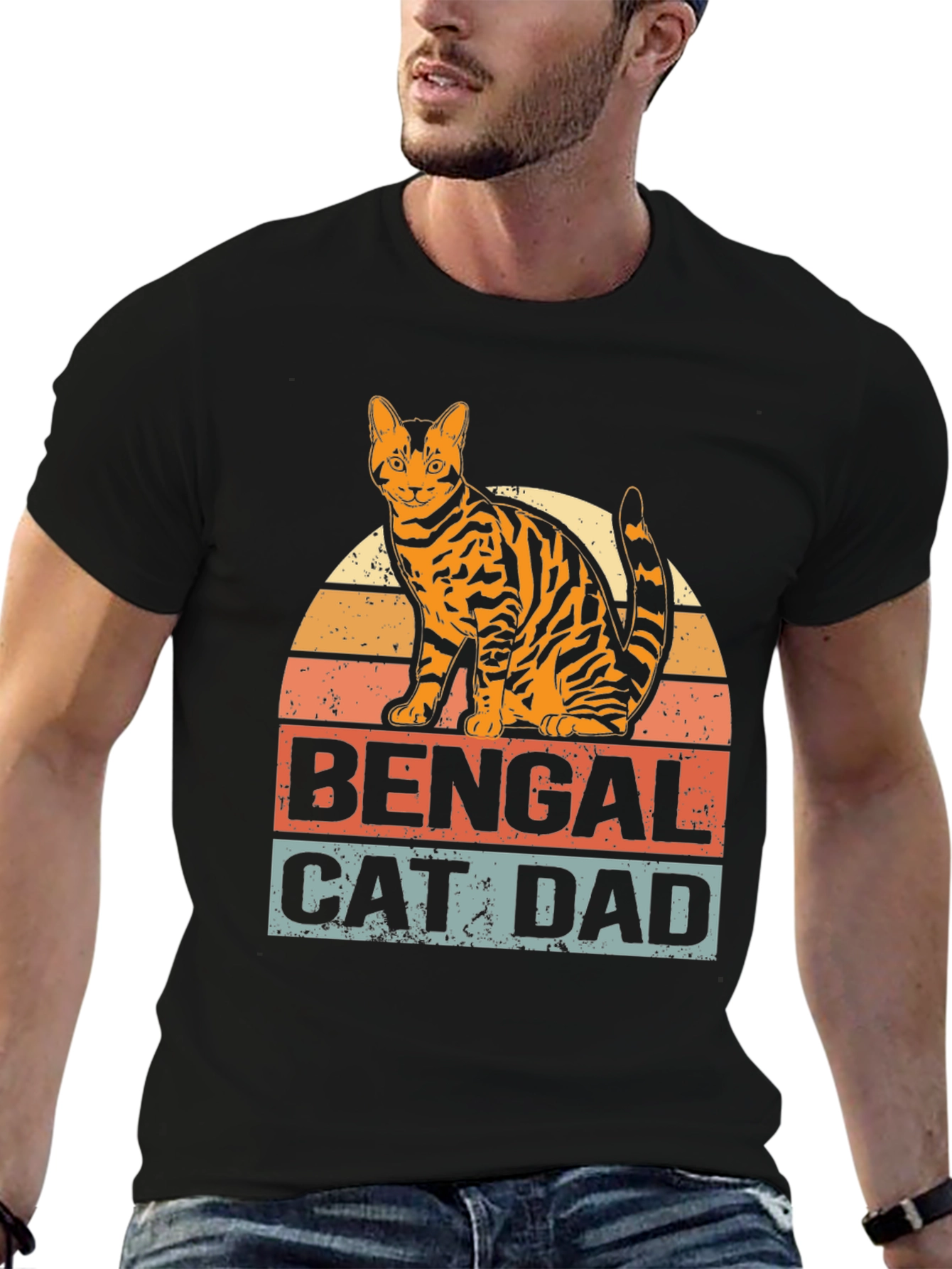 Bengal Cat Dad Graphic T-Shirt - Mens Black Tee