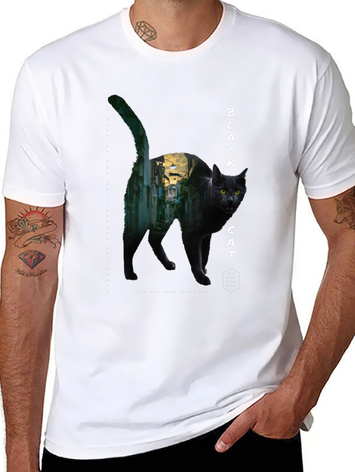 Black Cat Graphic Tee - Unisex Cotton T-Shirt