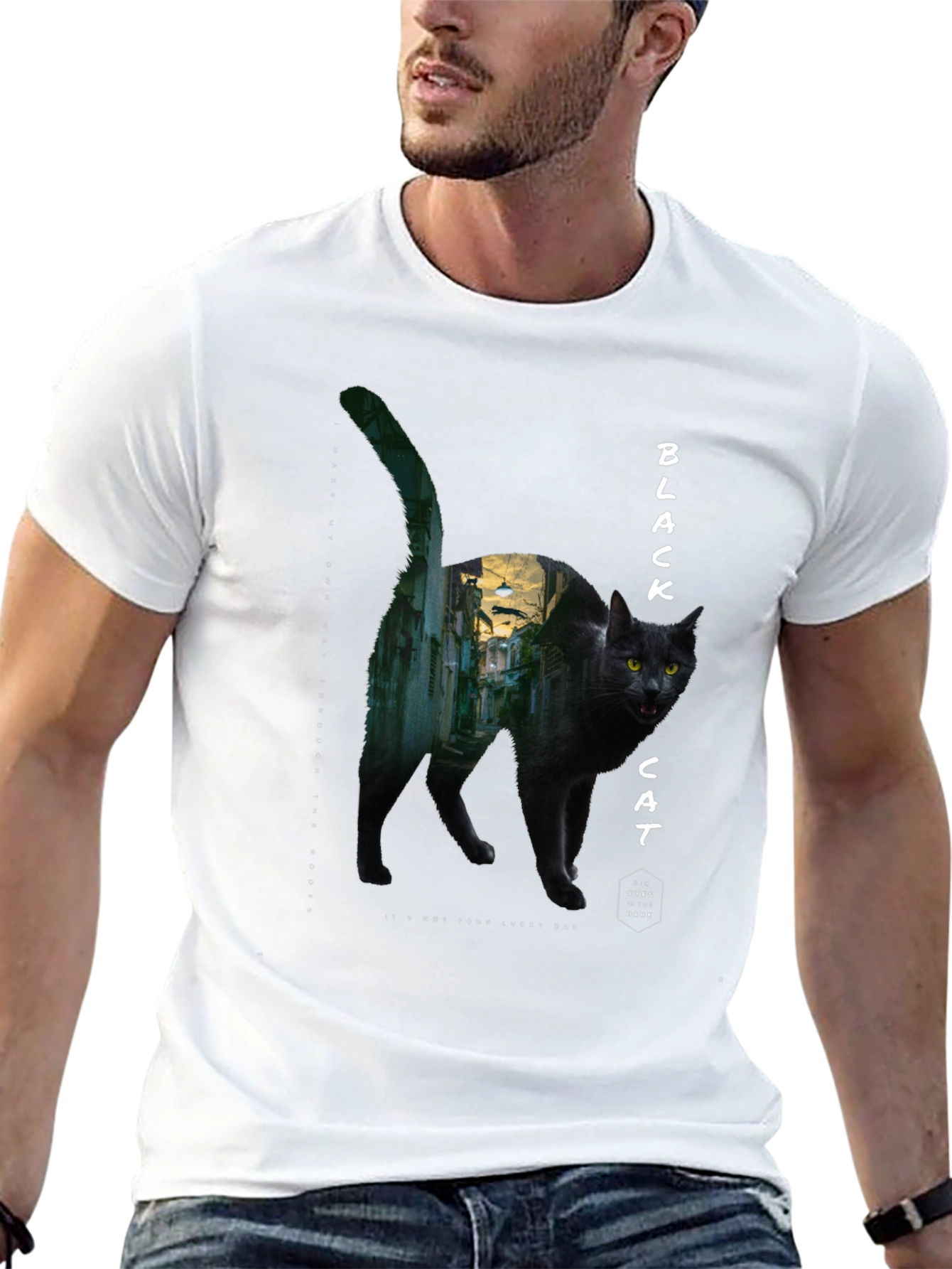 Black Cat Graphic Tee - Unisex Cotton T-Shirt