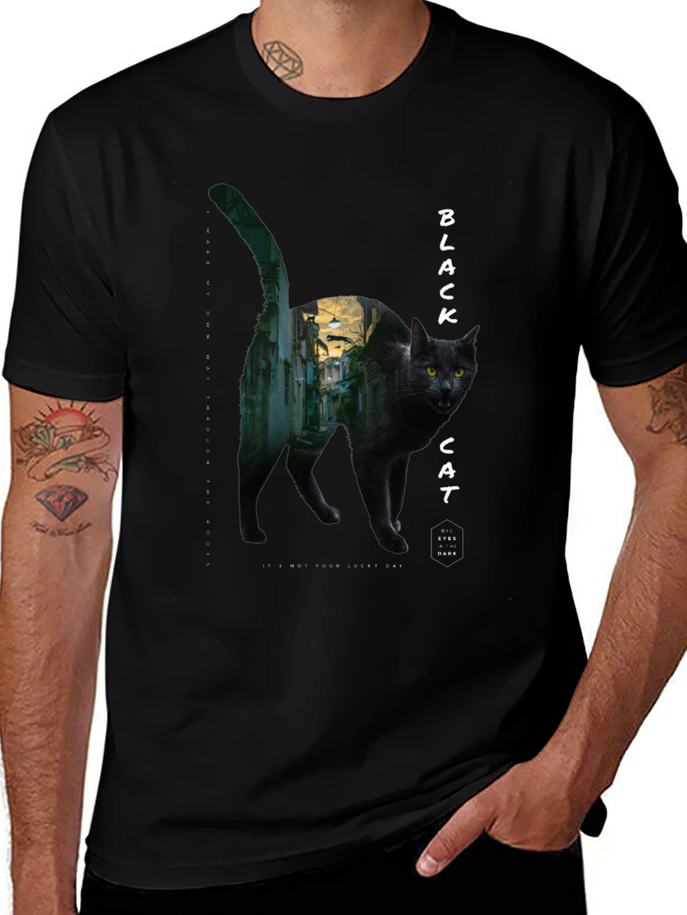 Black Cat Graphic Tee - Unisex Cotton T-Shirt