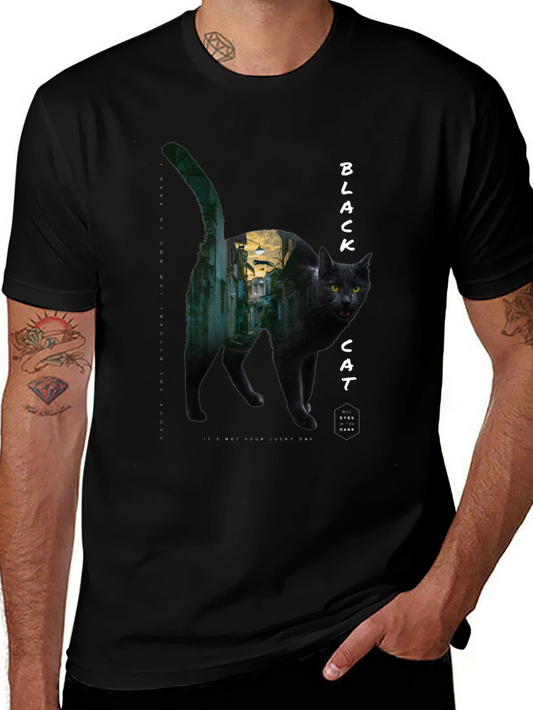 Black Cat Graphic Tee - Unisex Cotton T-Shirt