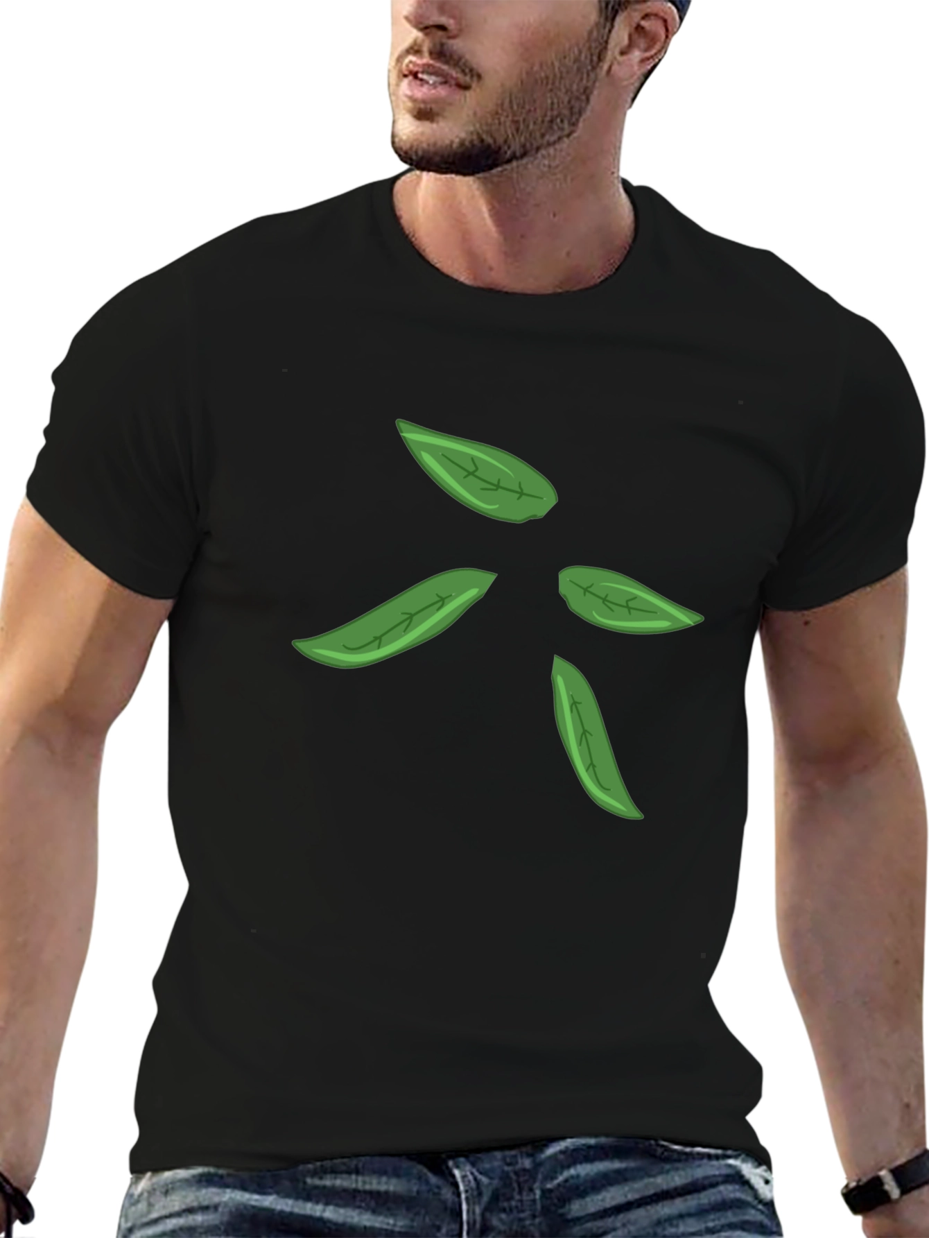 Leaf Design Black T-Shirt for Men