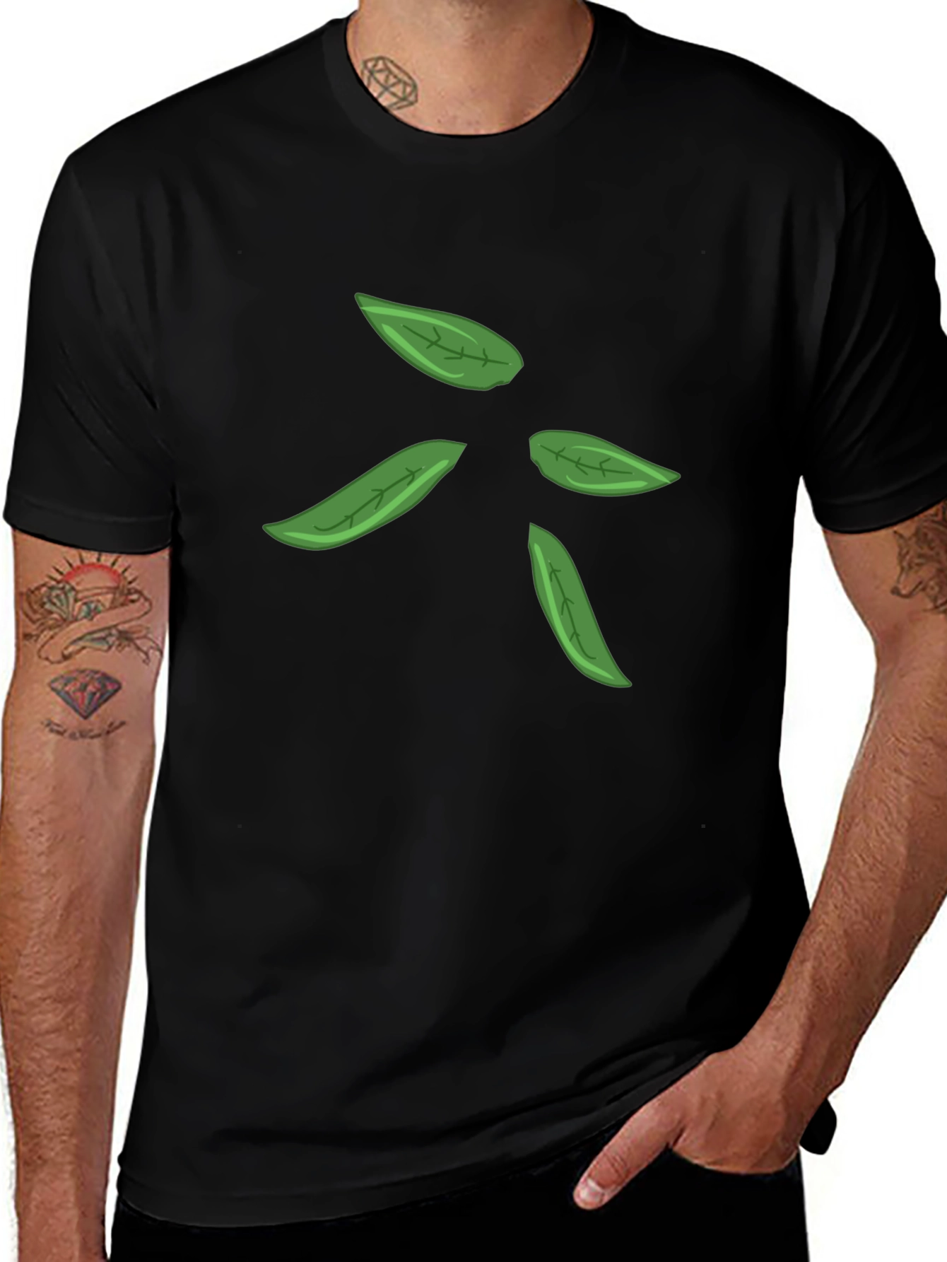 Leaf Design Black T-Shirt for Men