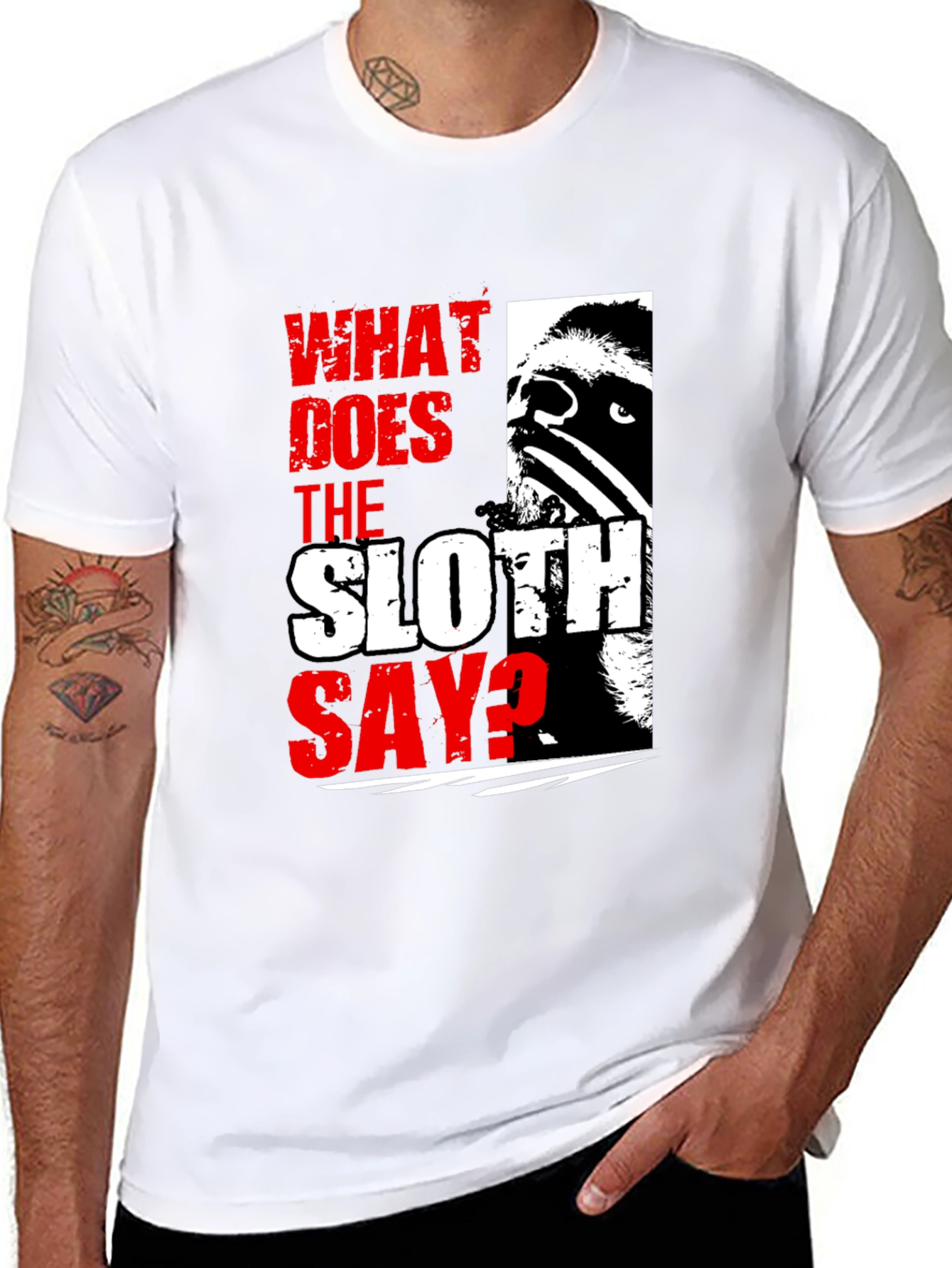 What Does The Sloth Say? Graphic Tee - Black
