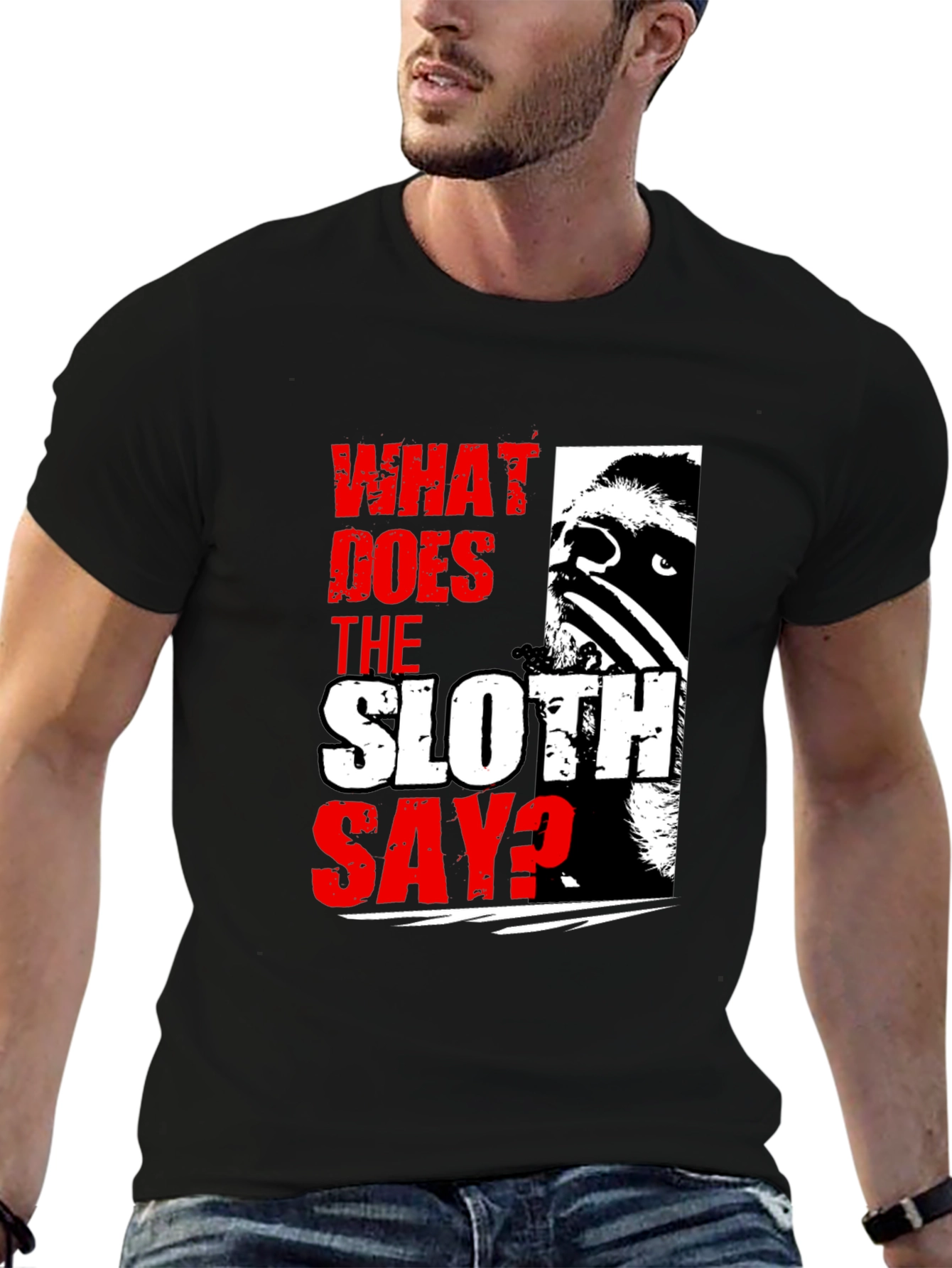 What Does The Sloth Say? Graphic Tee - Black
