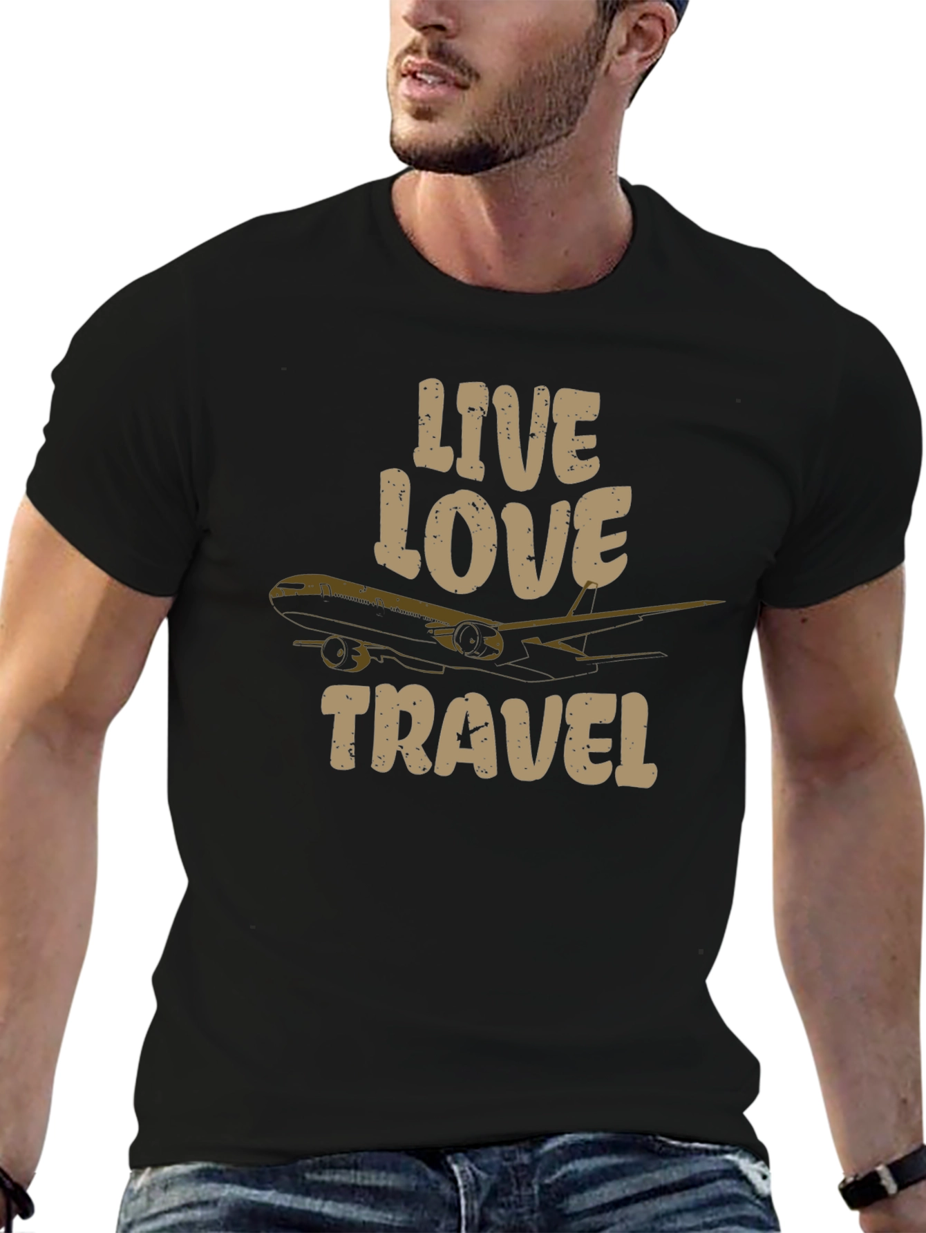 Live Love Travel Graphic Tee - Airplane Design