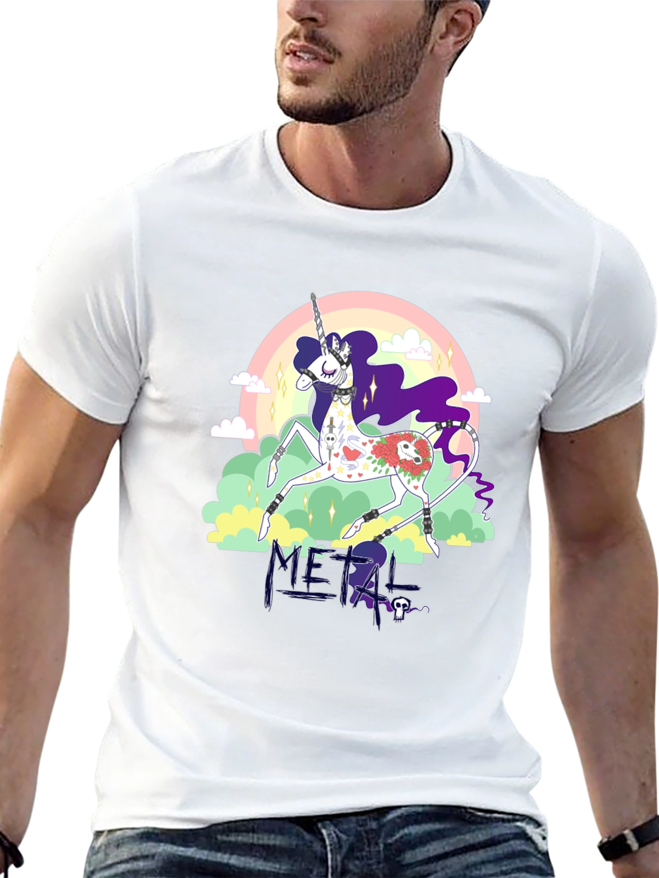 Metal Unicorn Graphic Black T-Shirt