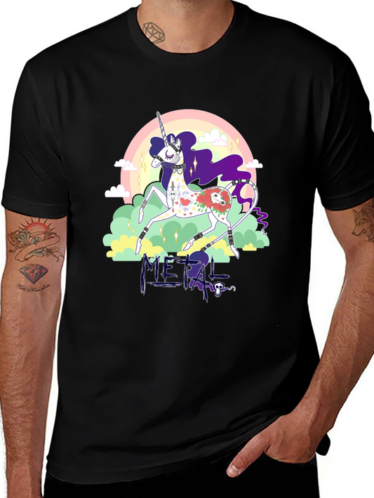 Metal Unicorn Graphic Black T-Shirt