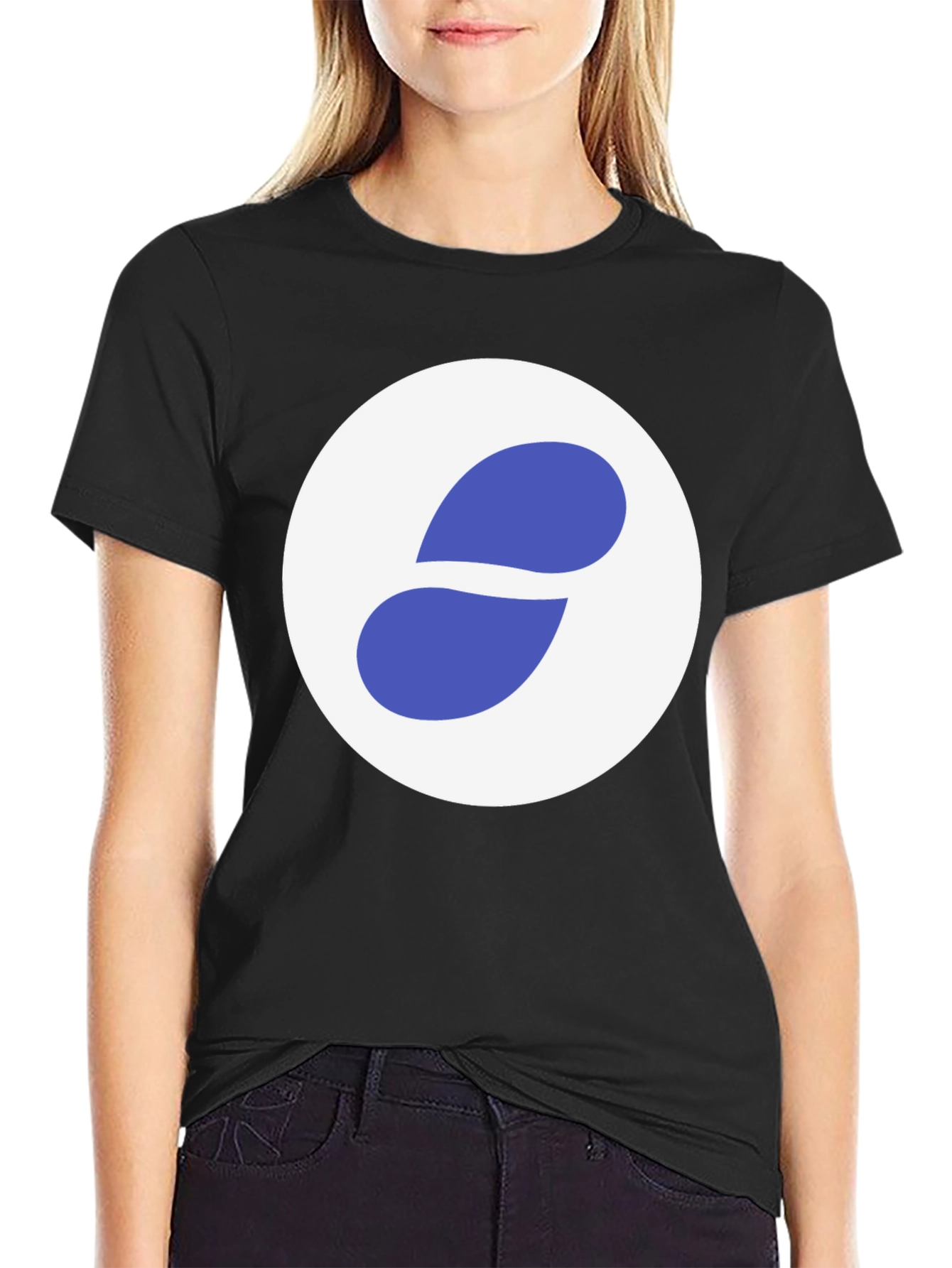 Stylish Black Tee with Abstract Blue and White Graphic