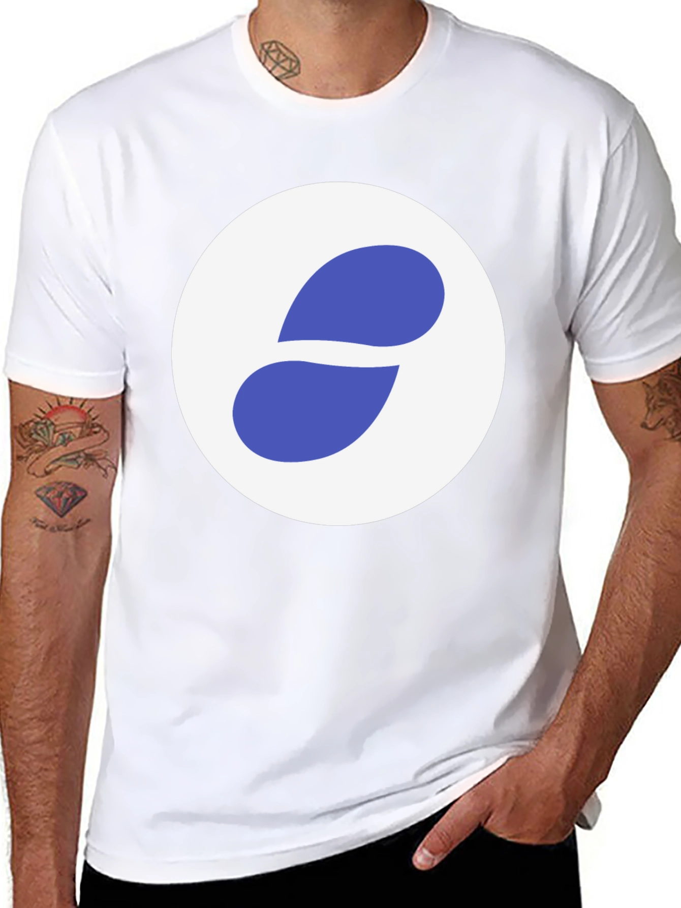 Stylish Black Tee with Abstract Blue and White Graphic