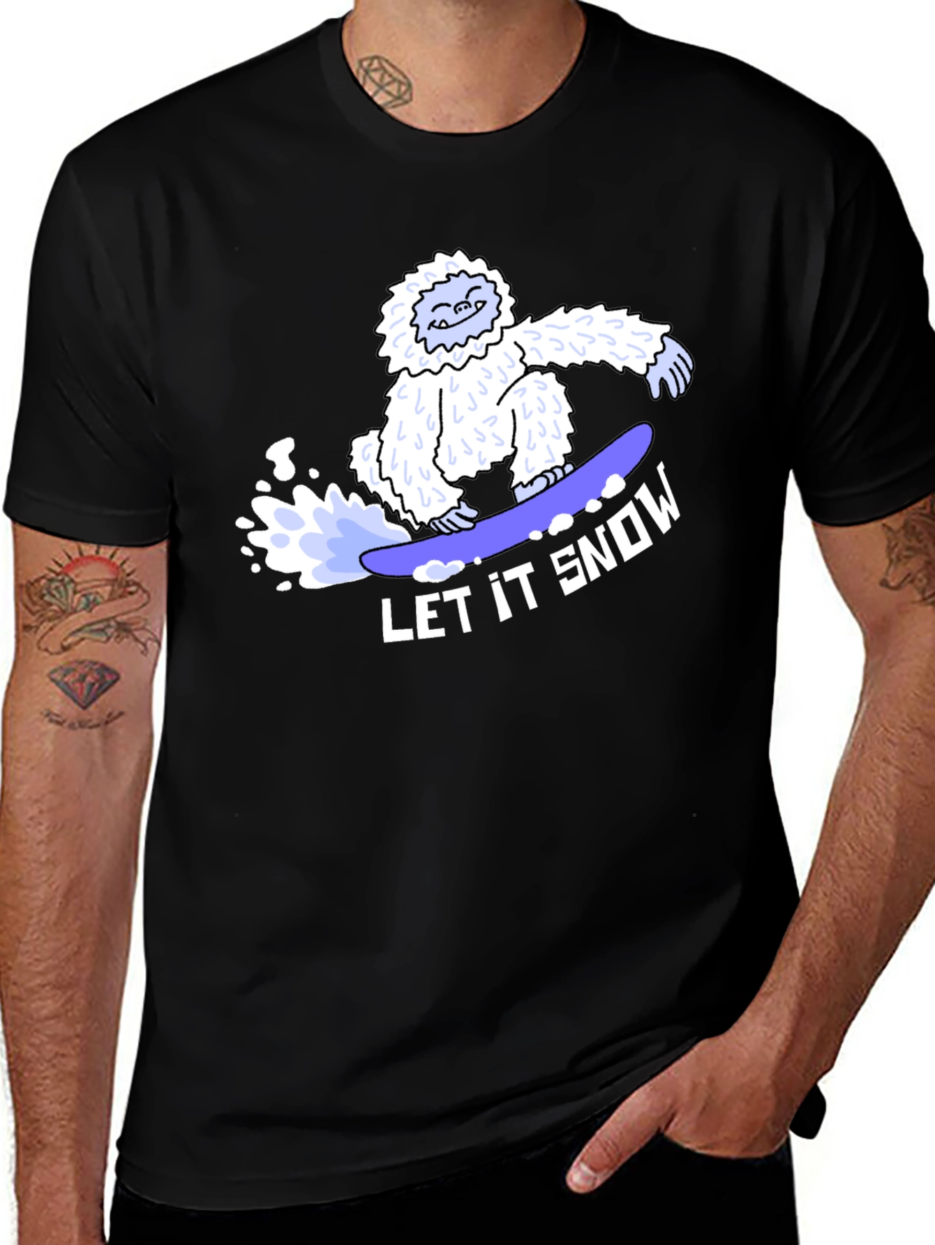Let it Snow Bigfoot Snowboarding Graphic Tee - Black
