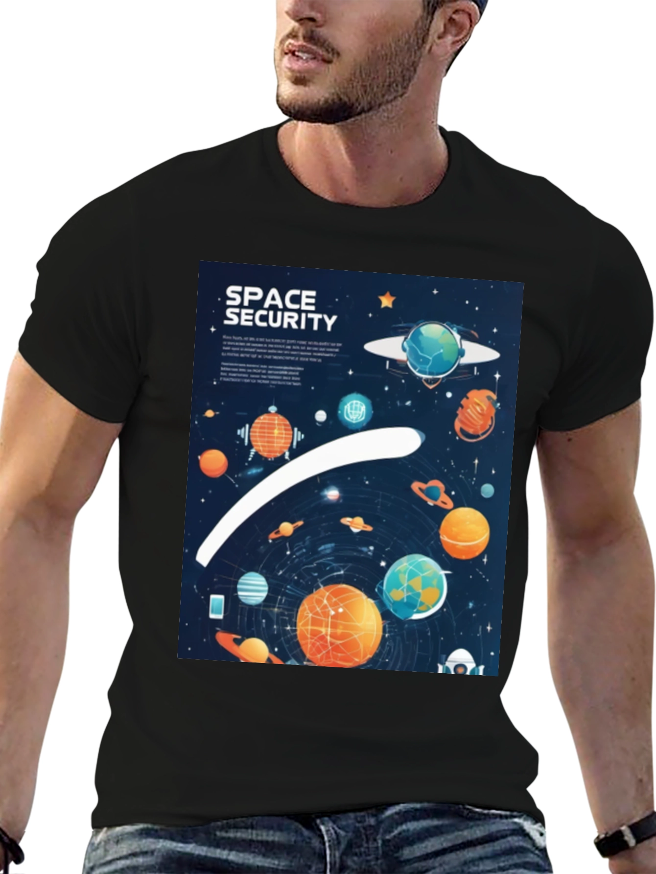 Space Security Graphic T-Shirt - Black