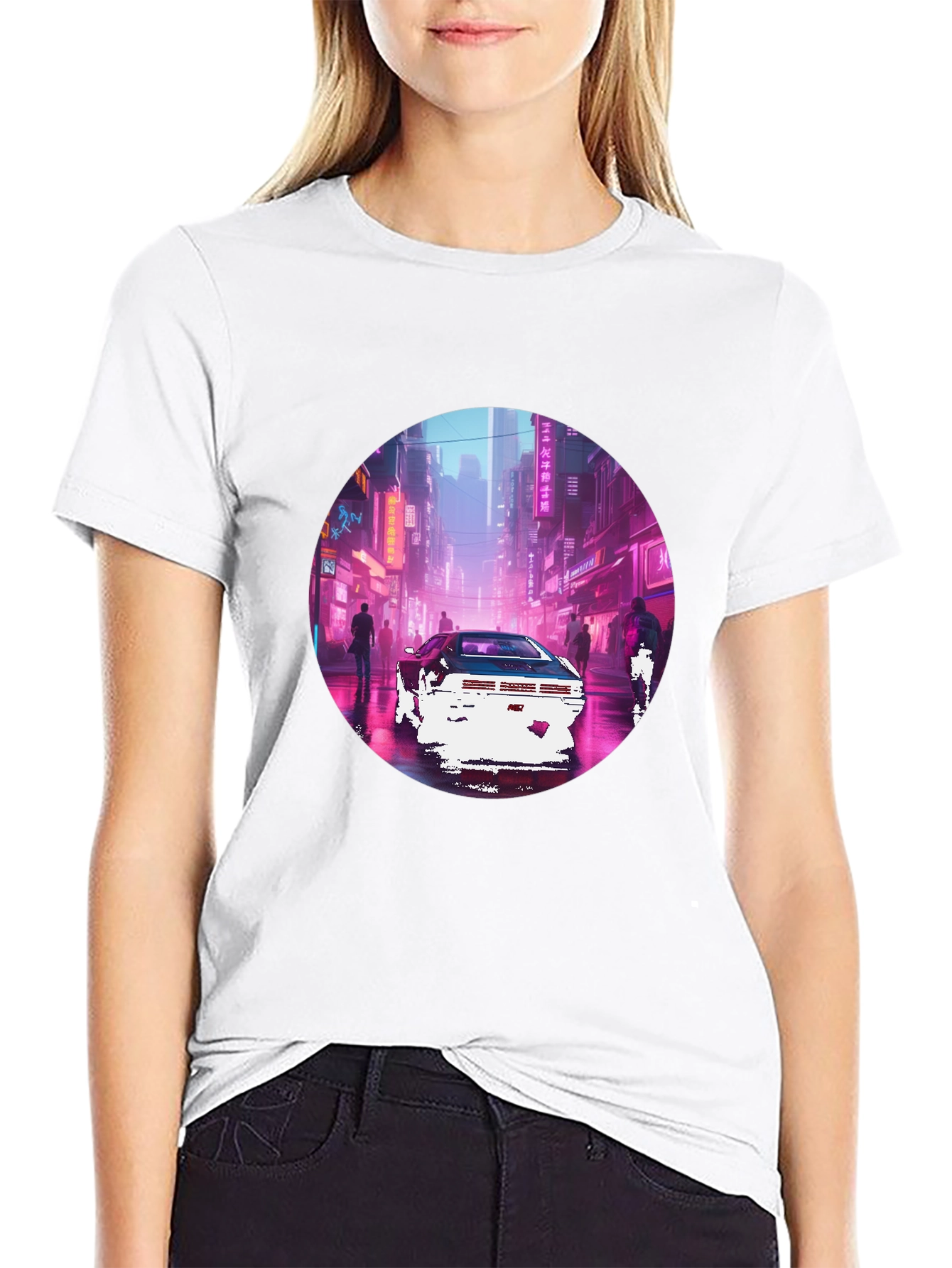 Retro Cyberpunk Car Graphic Tee - Black
