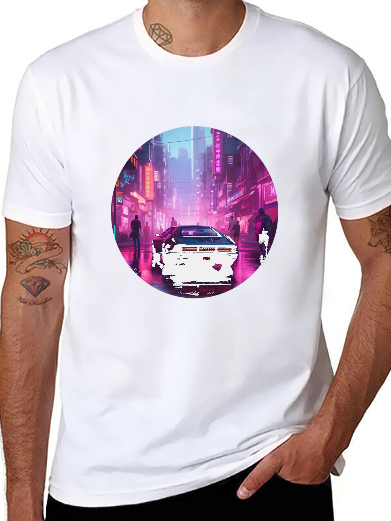 Retro Cyberpunk Car Graphic Tee - Black