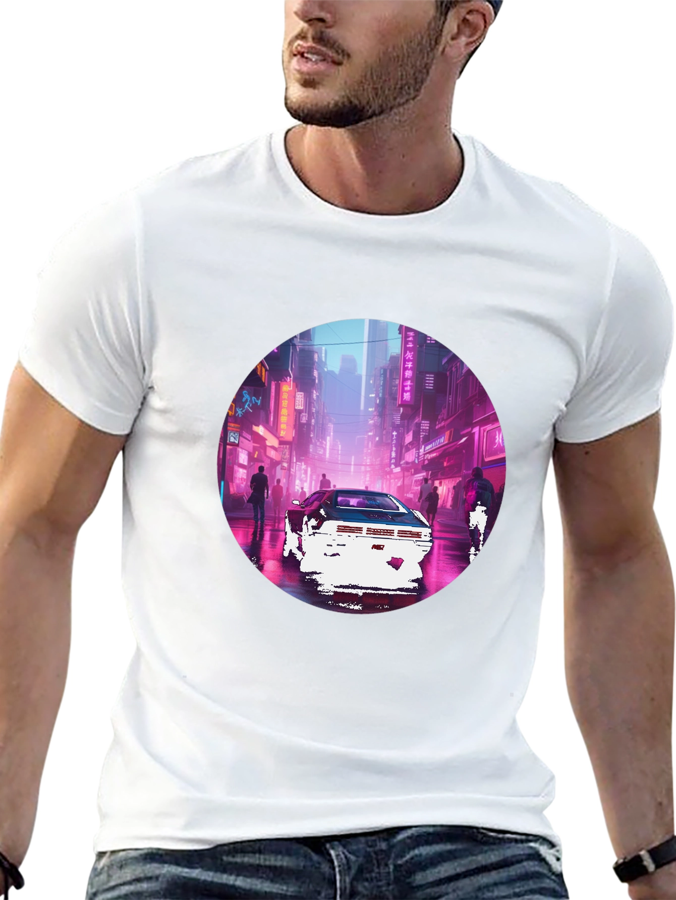 Retro Cyberpunk Car Graphic Tee - Black