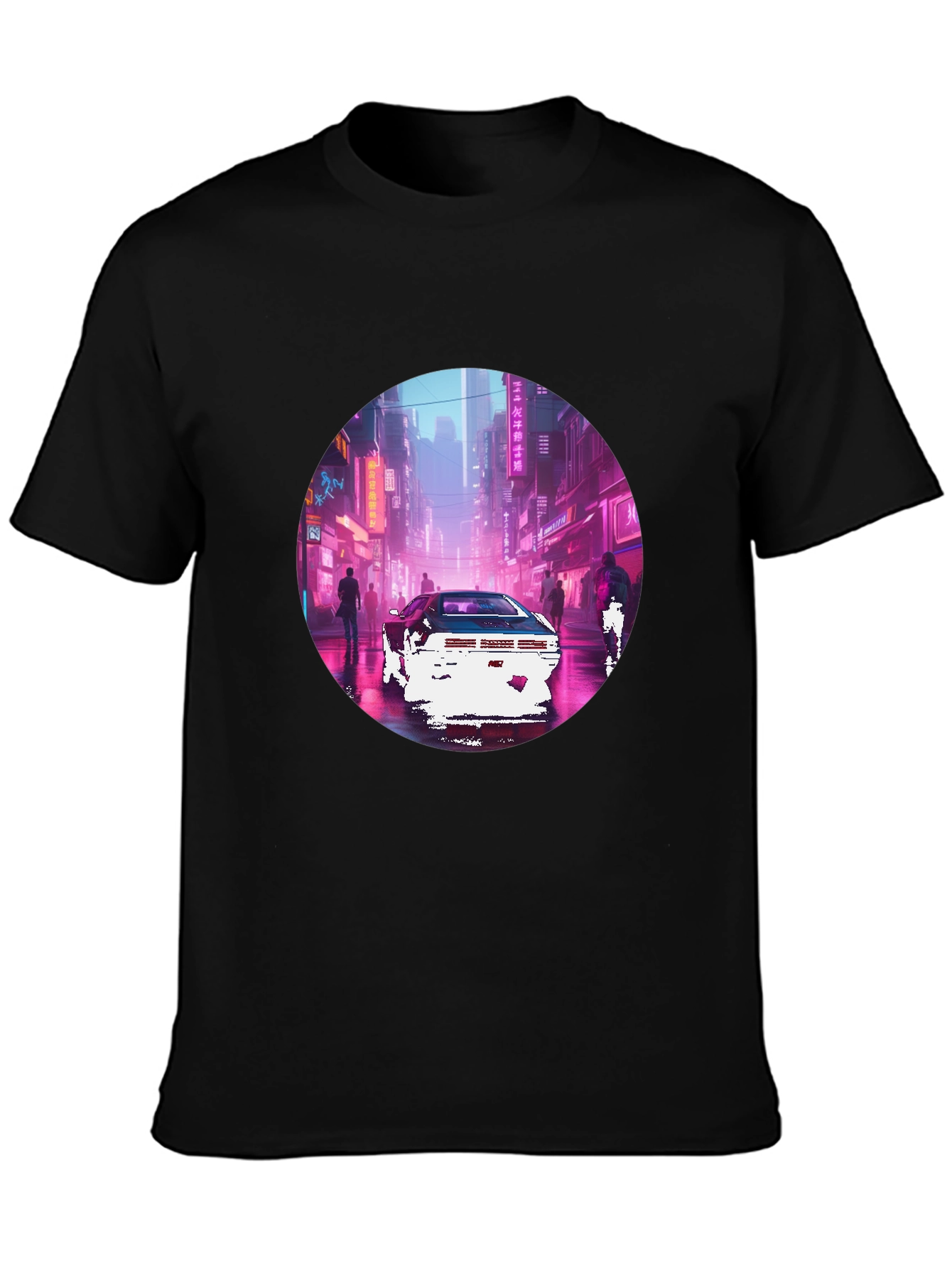 Retro Cyberpunk Car Graphic Tee - Black