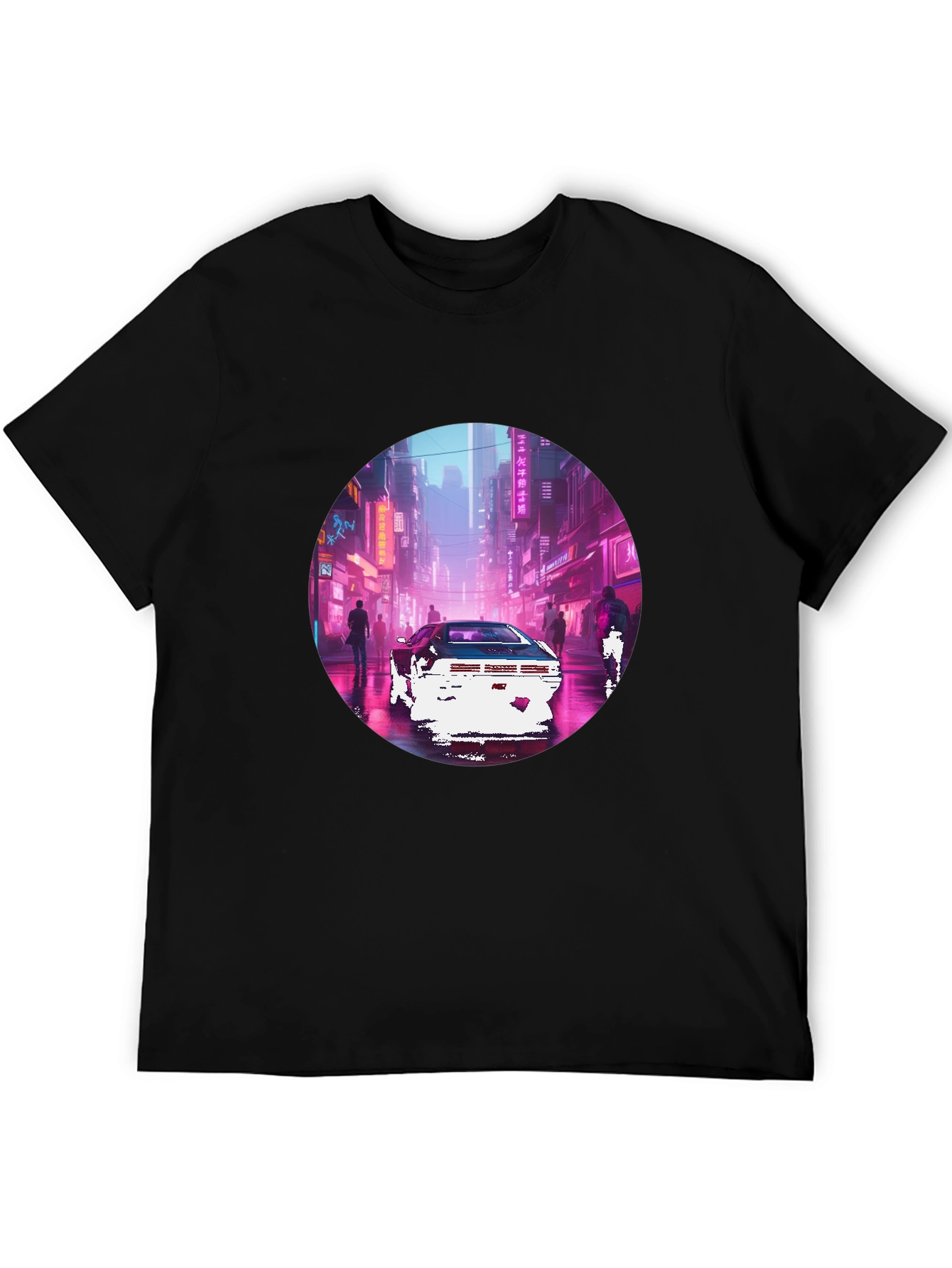 Retro Cyberpunk Car Graphic Tee - Black