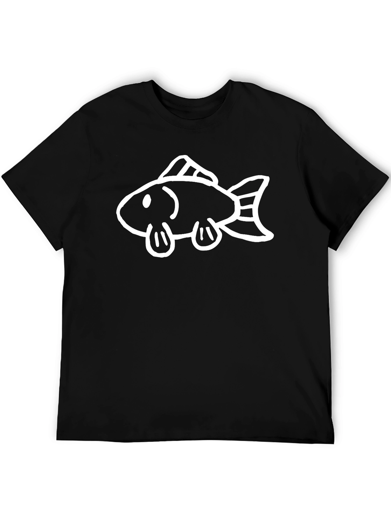 Mens Black T-Shirt with White Fish Graphic