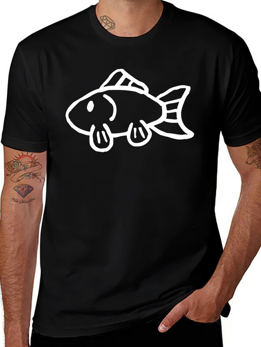 Mens Black T-Shirt with White Fish Graphic