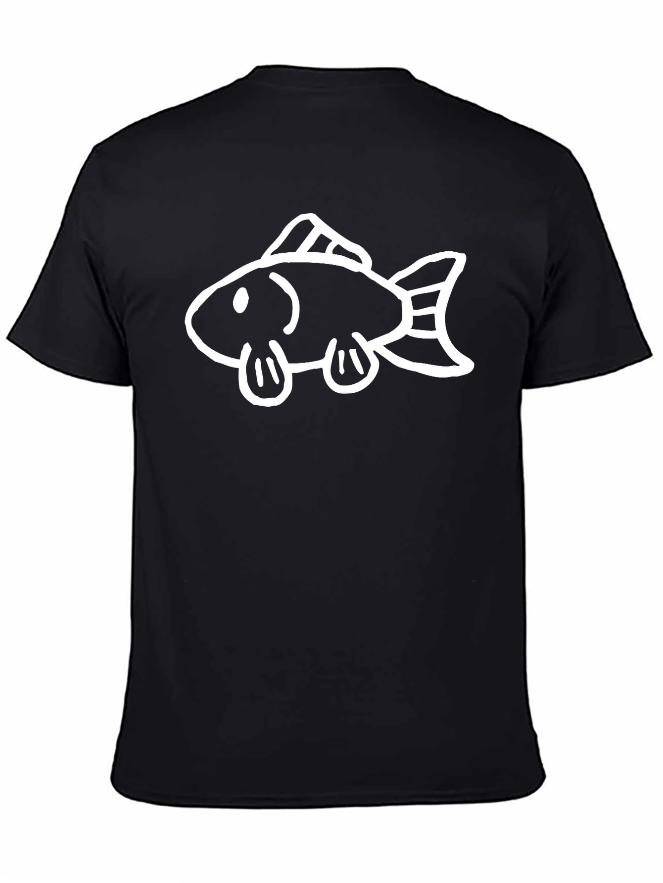 Mens Black T-Shirt with White Fish Graphic