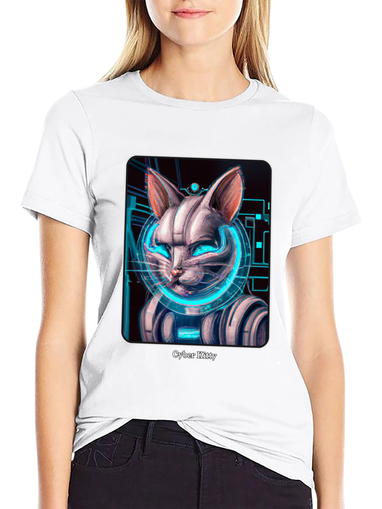 Cyber Kitty T-Shirt - Futuristic Cat Design